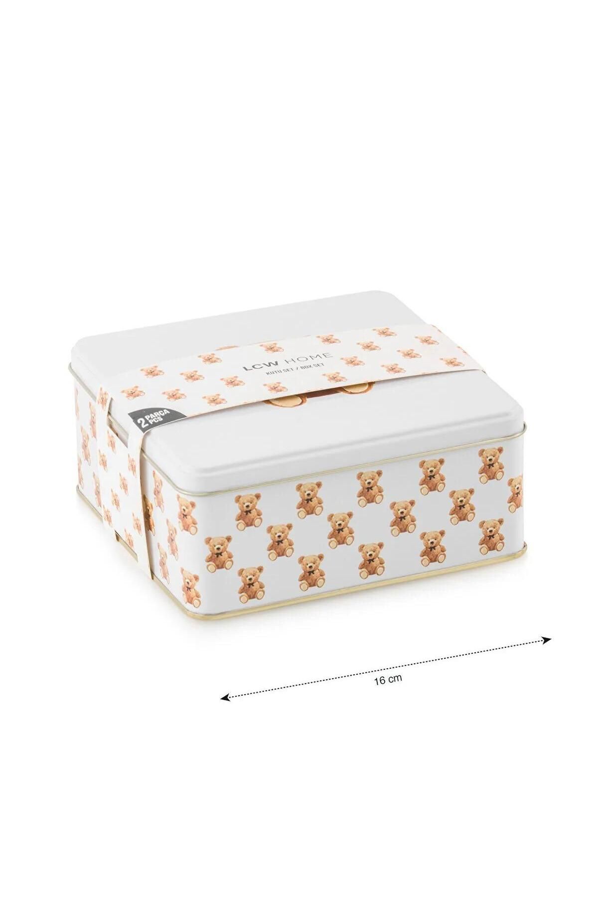 LC Waikiki-Lcw Home Bear Printed Metal Storage Container Set of 2 (W5) 5