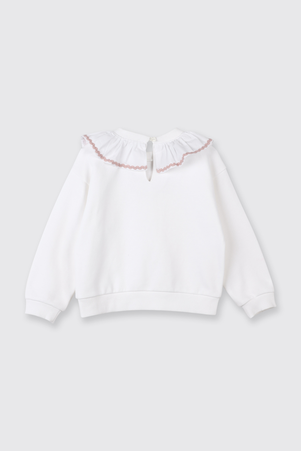 Panço Kız Bebek Fırfır Yaka Detaylı Su Taşı Detaylı Beyaz Sweatshirt fotoğrafı 2 (önizleme)