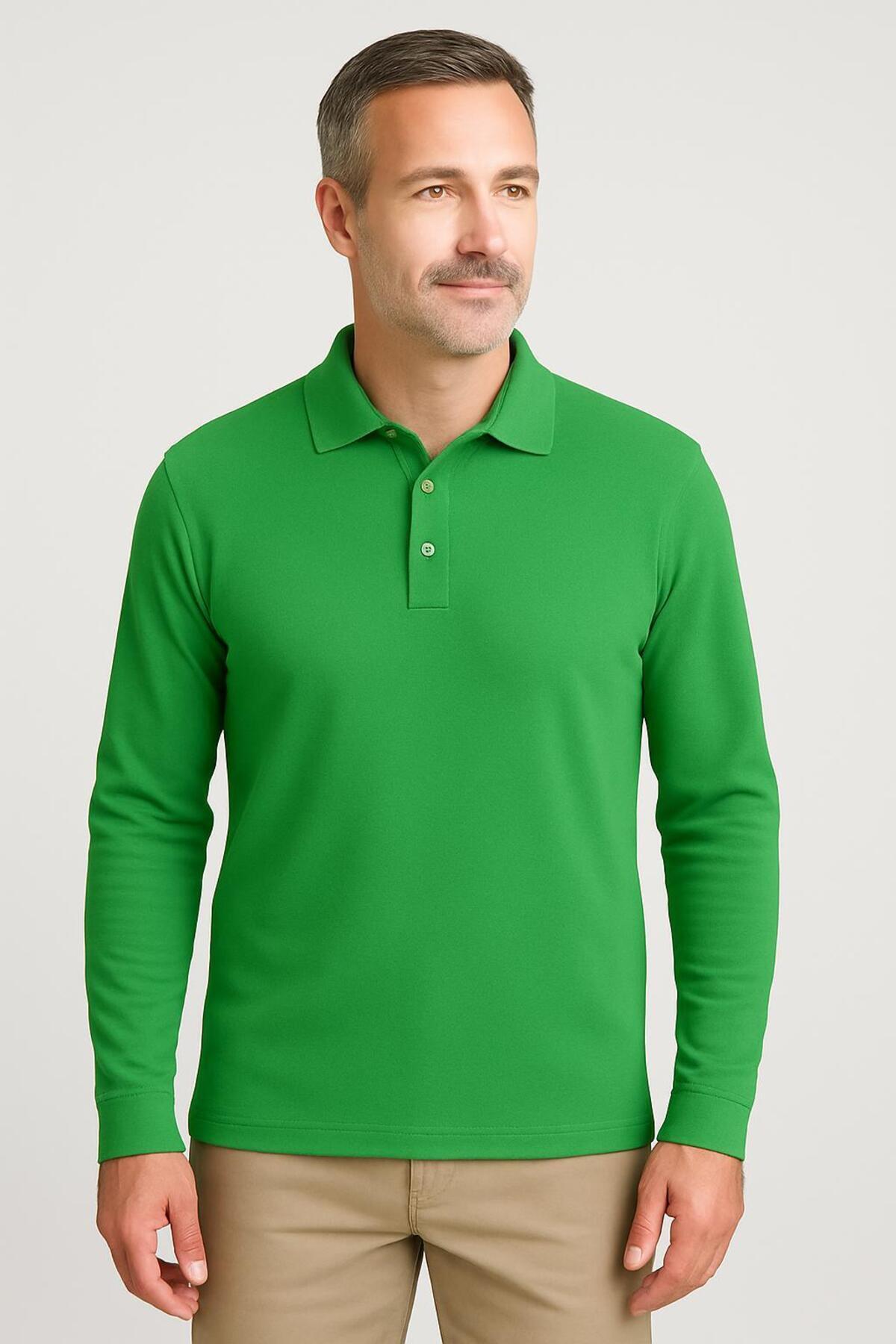 BAGİSTA BUTİK UNİSEX YETİŞKİN DÜZ RENK UZUN KOL OKUL VE GÜNLÜK KULLANIMA UYGUN POLO YAKA