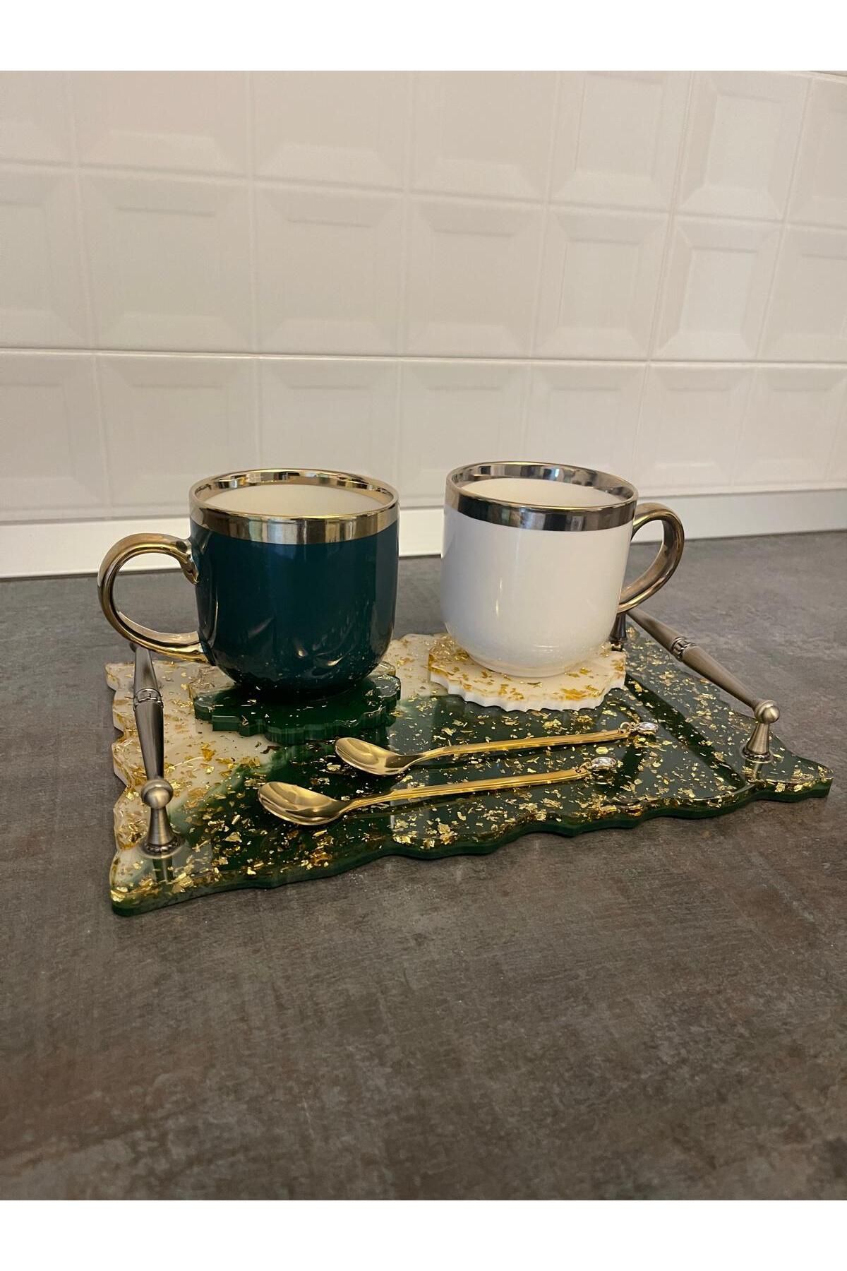 SART Creative-Epoxy Serving Tray Set with Cups, Stand and Spoons - 30x18 Cm 4