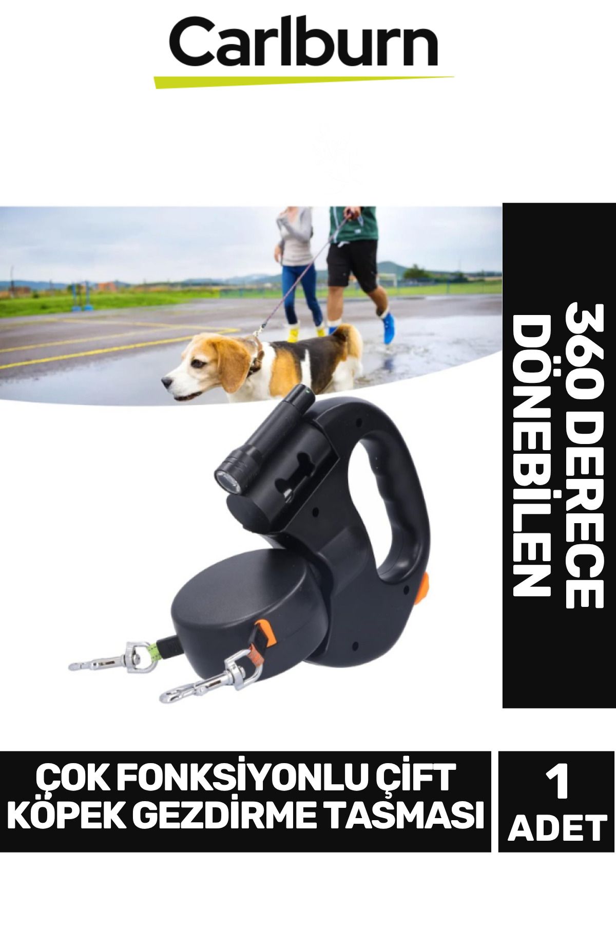 Carlburn-Multifunctional Double Dog Walking Leash with 360 Degree Rotatable Illuminated Length Adjustable 1