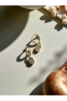 JotusJewelry Sekizgen Taş Detaylı Minimal Sallantılı Küpe