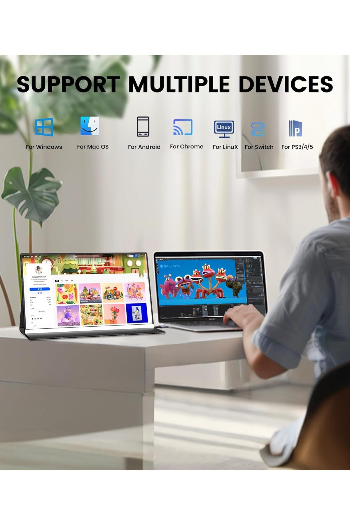 V2COM-15.6" FHD Portable Monitor, USB-C/Mini HDMI, IPS Display for Laptop,with Case 6