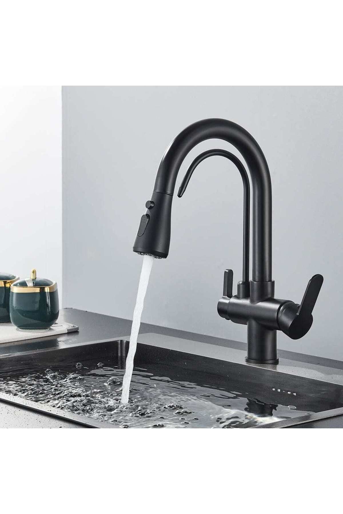CasaVie-3-way kitchen faucet, matte black, with 2 flow functions and pull-out shower, code 1381 2