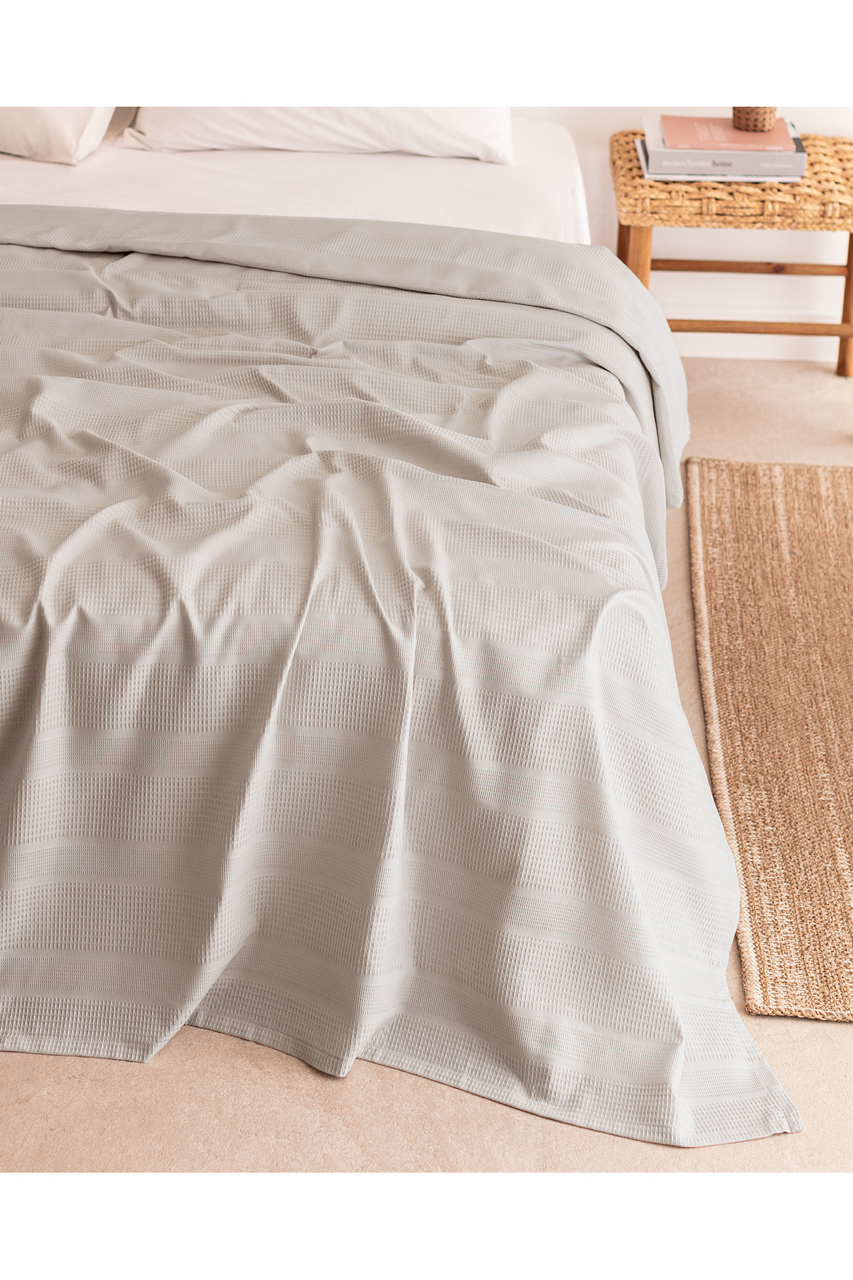 Madame Coco-Mathilda Double Bed 100% Cotton Karde Plain Blanket - Light Gray 3