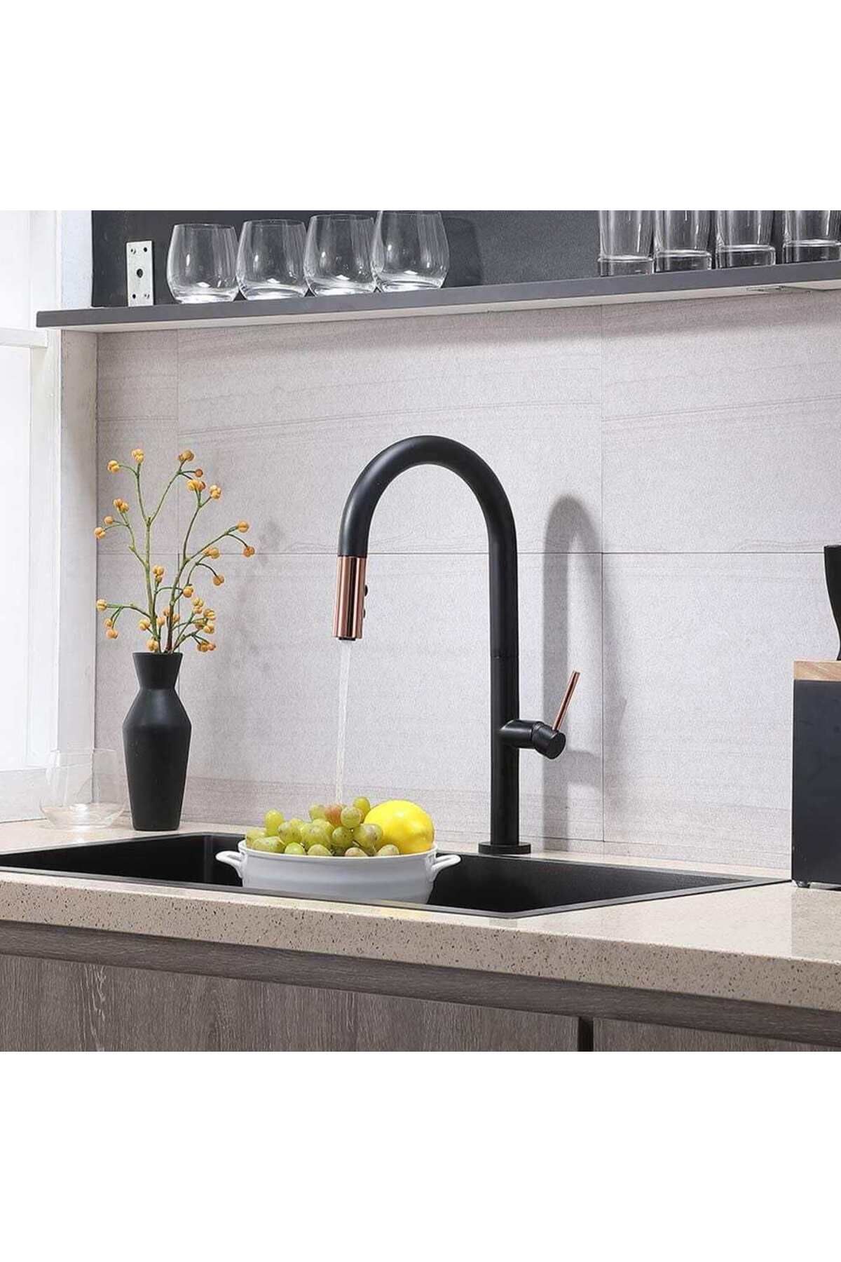 CasaVie-Kitchen faucet, with pull-out shower, 2 flow functions, matte black with rose, code 1298 3