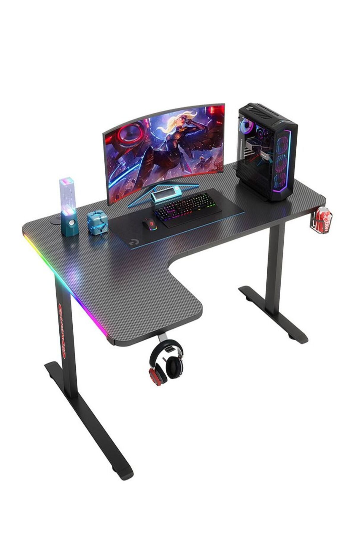 COOYA-Carbon RGB Corner Gaming Desk,Home Office Table,Desktop Desk L-Shaped Gaming Computer Desk,Black 6