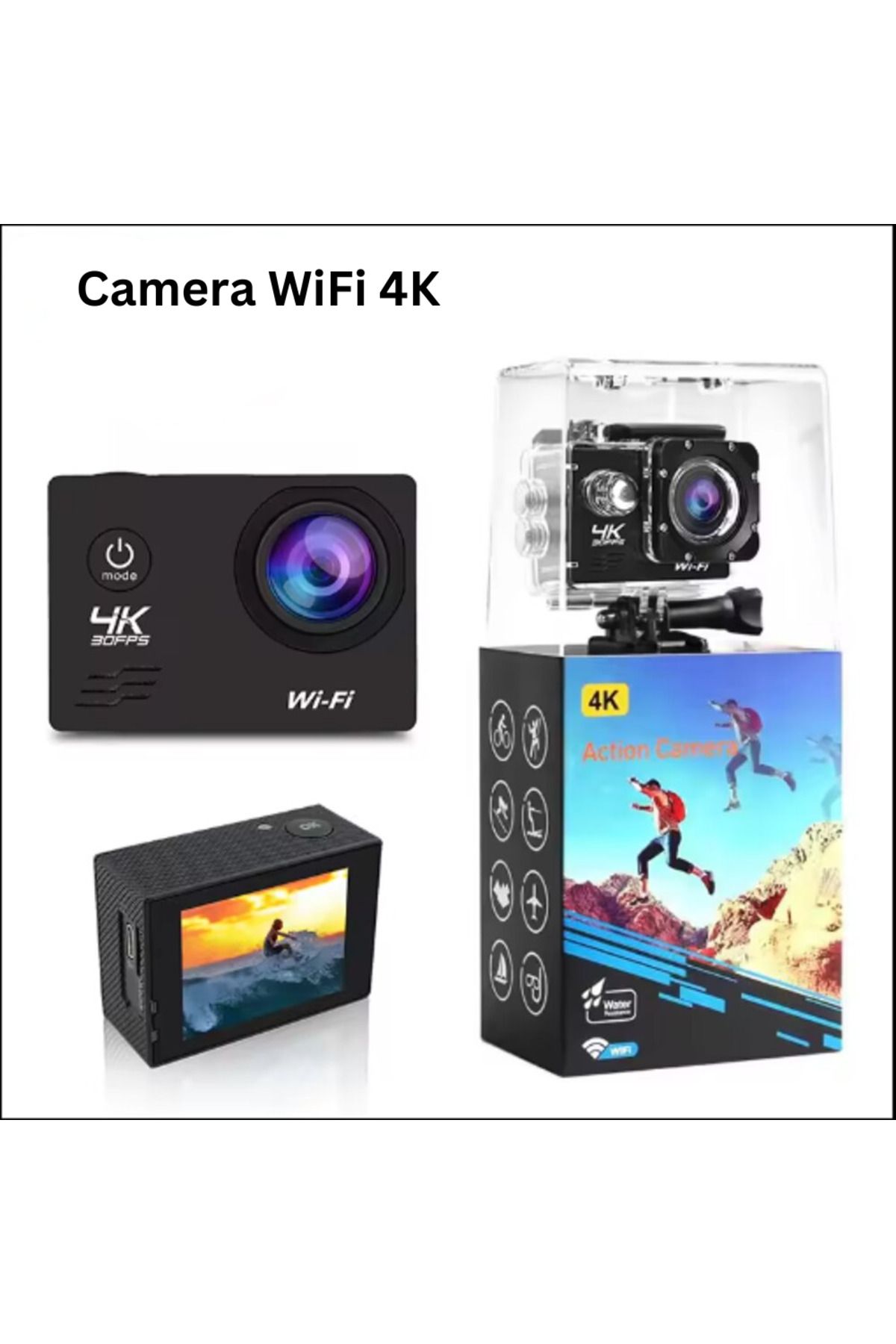 Juls & sim-Camera video Juls&Sim® 4K 30FPS, 16MP 4X Zoom, rezistenta la apa pana la 30m cu ecran LCD 2