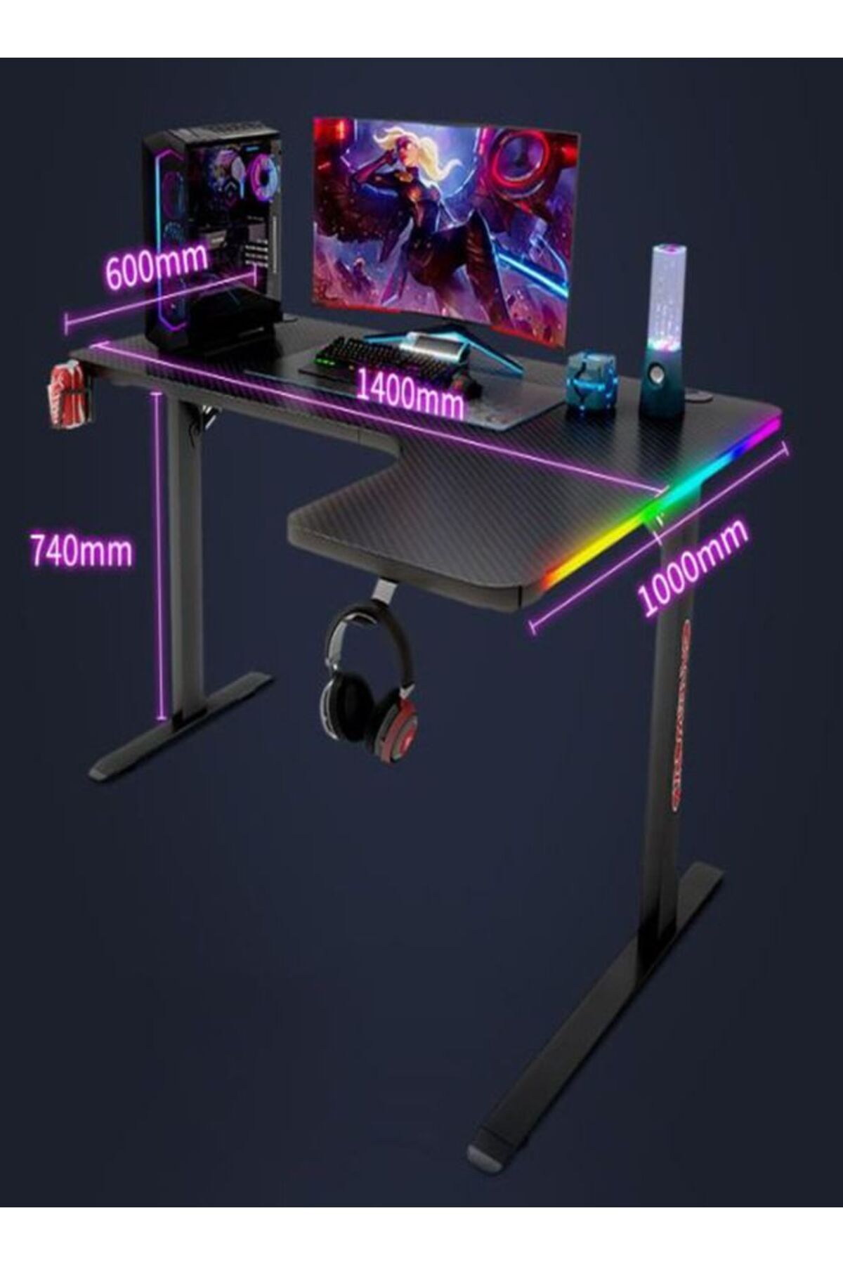 COOYA-Carbon RGB Corner Gaming Desk,Home Office Table,Desktop Desk L-Shaped Gaming Computer Desk,Black 4