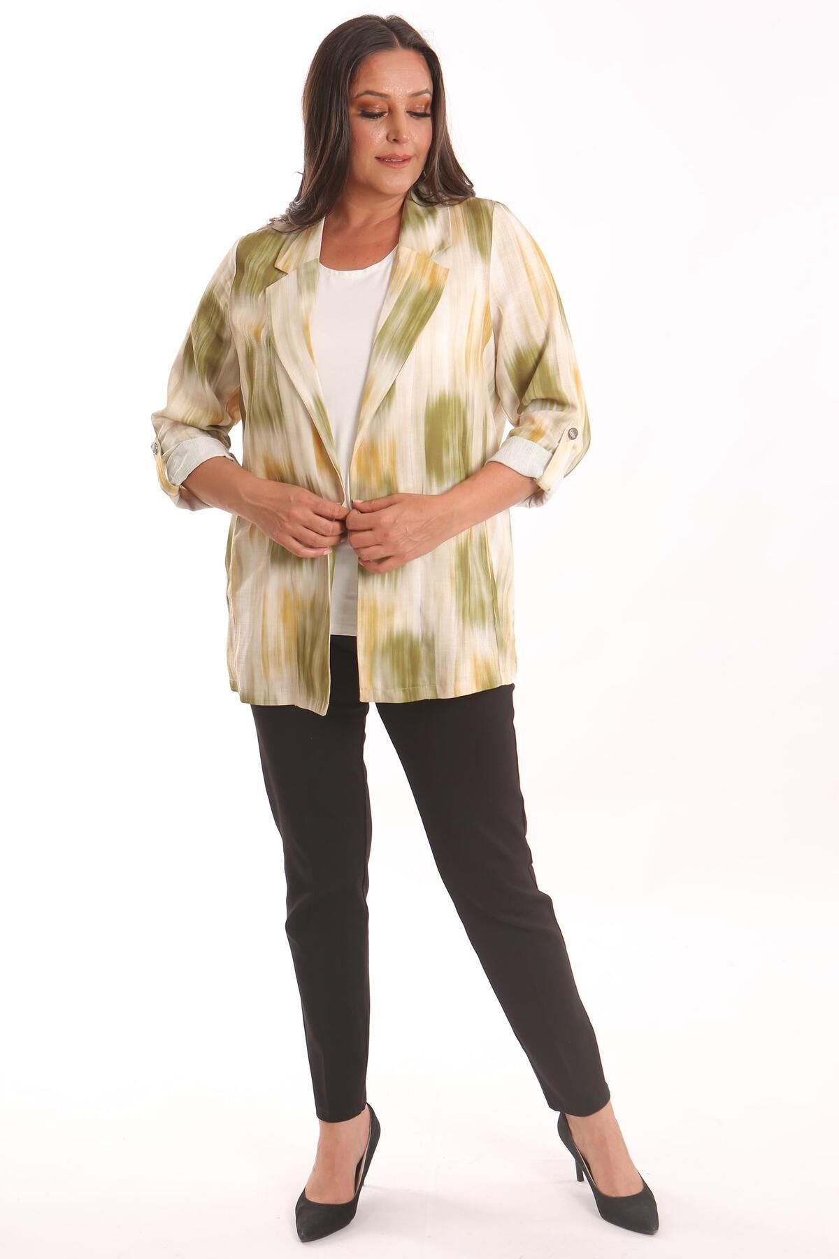 Metpoint-Trend42Plus Large Size Tie-Dye Pattern Double Breasted Collar Khaki Jacket 4