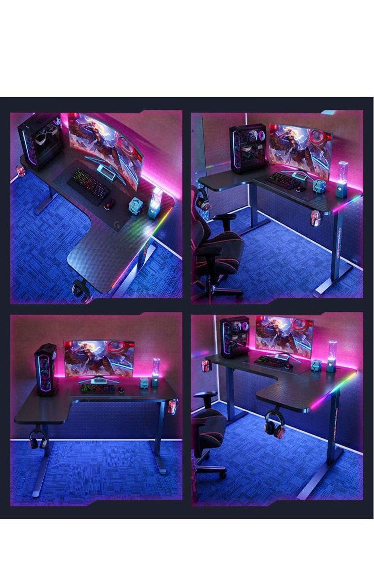 COOYA-مكتب ألعاب، مكتب كمبيوتر ألعاب على شكل حرف L، زاوية كربونية RGB 8