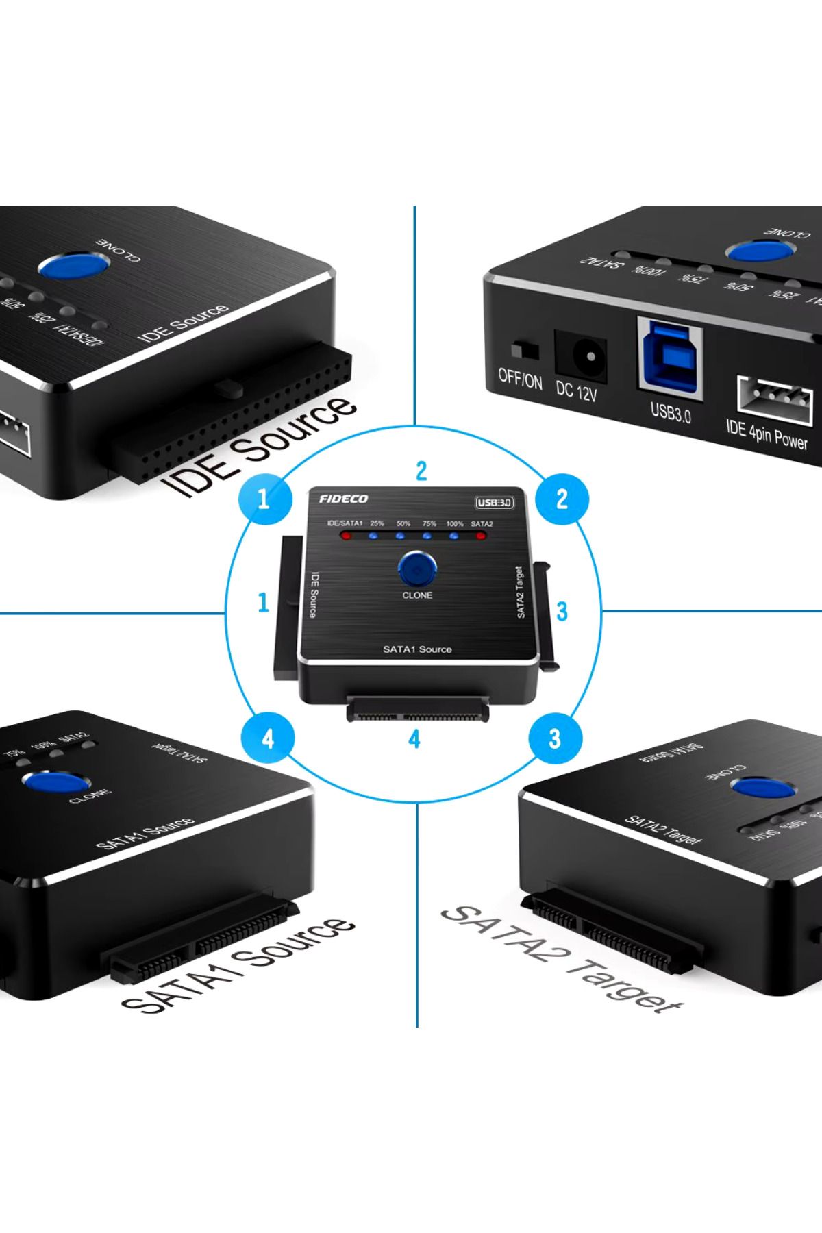 VisionHub-FIDECO SATA/IDE to USB 3.0 Adapter for Universal External HDD/SSD, for 2.5/3.5 inch Hard Disks 8