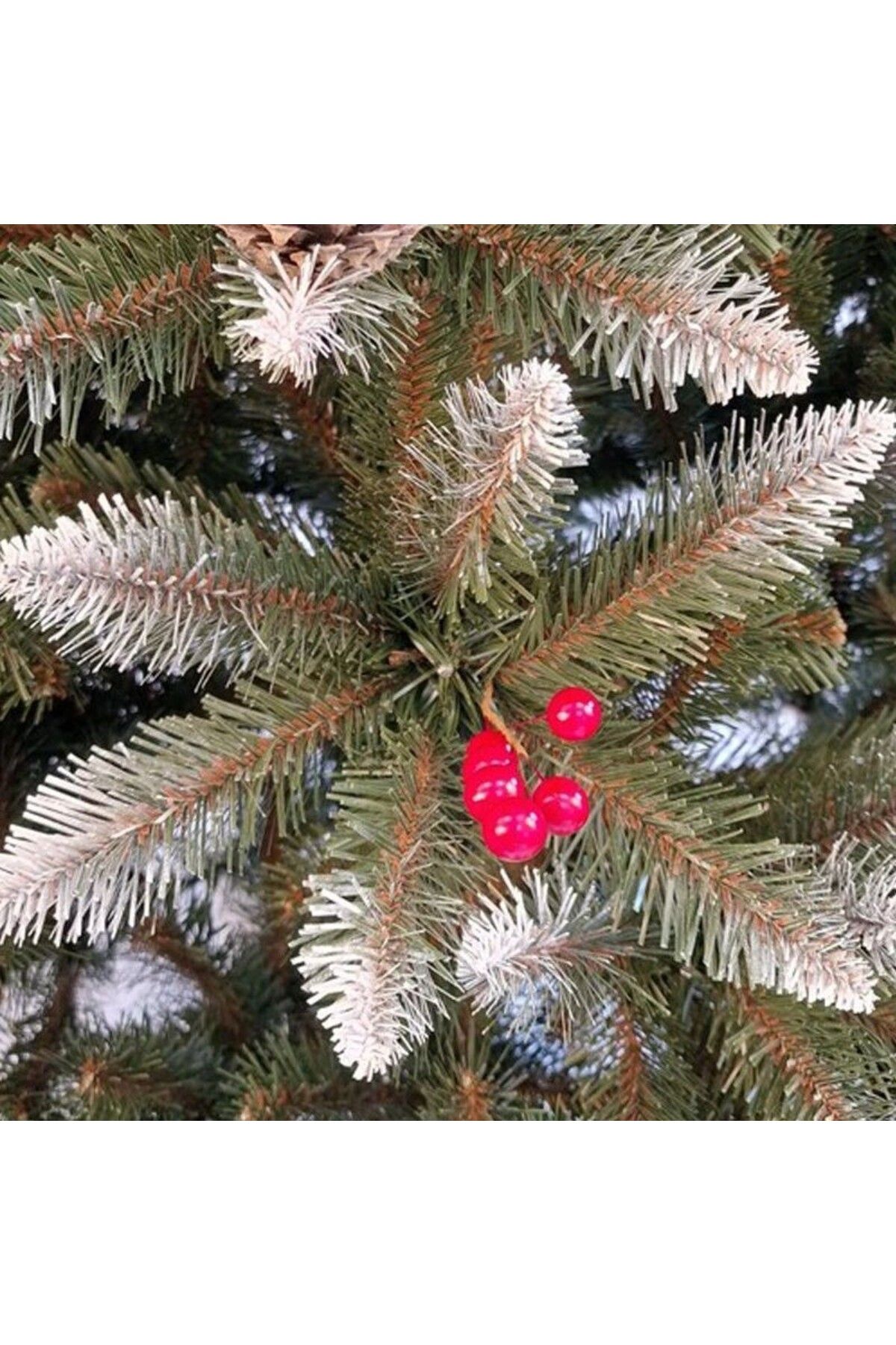 PROCART-Artificial fir tree, snowy-looking tops, cones and cranberries, height 220 cm, stand 3