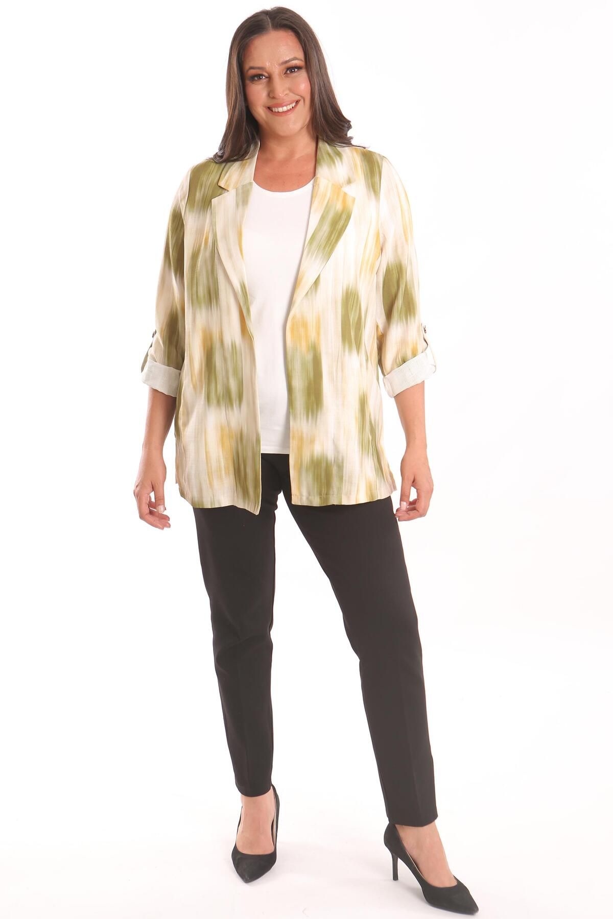 Metpoint-Trend42Plus Large Size Tie-Dye Pattern Double Breasted Collar Khaki Jacket 2