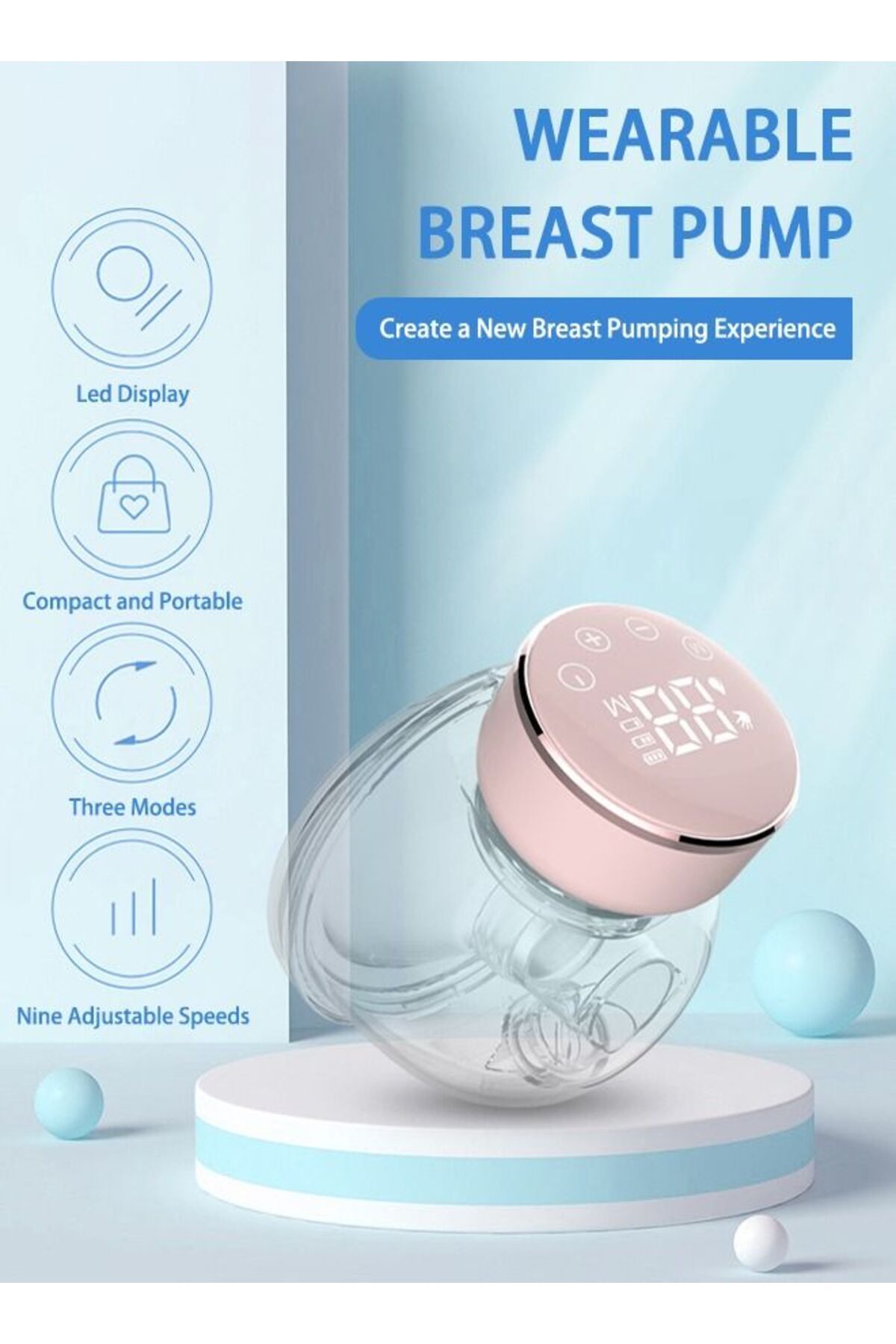 COOYA-Wearable Breast Pump, Longer Battery Life & LED Display, with 3 Modes & 9 Levels & Low Noise, 24mm 3