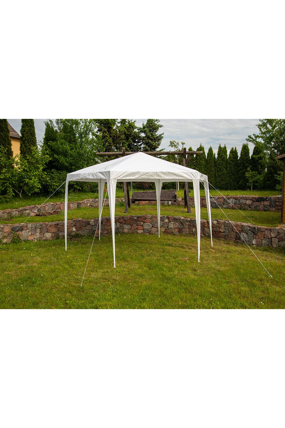zola-Pavilion de gradina hexagonal, 2 x 2 x 2.6 m, pereti detasabili, cadru otel, polietilena, alb 5