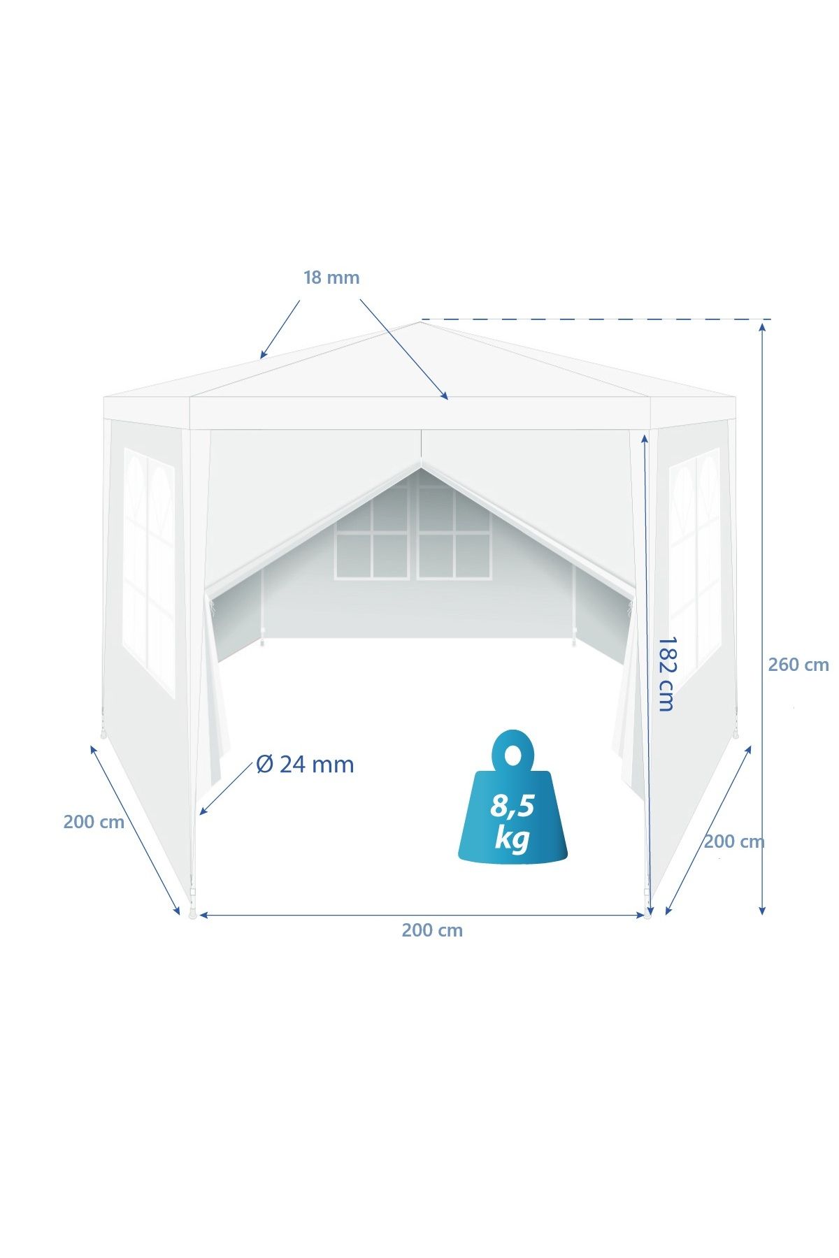 zola-Pavilion de gradina hexagonal, 2 x 2 x 2.6 m, pereti detasabili, cadru otel, polietilena, alb 2
