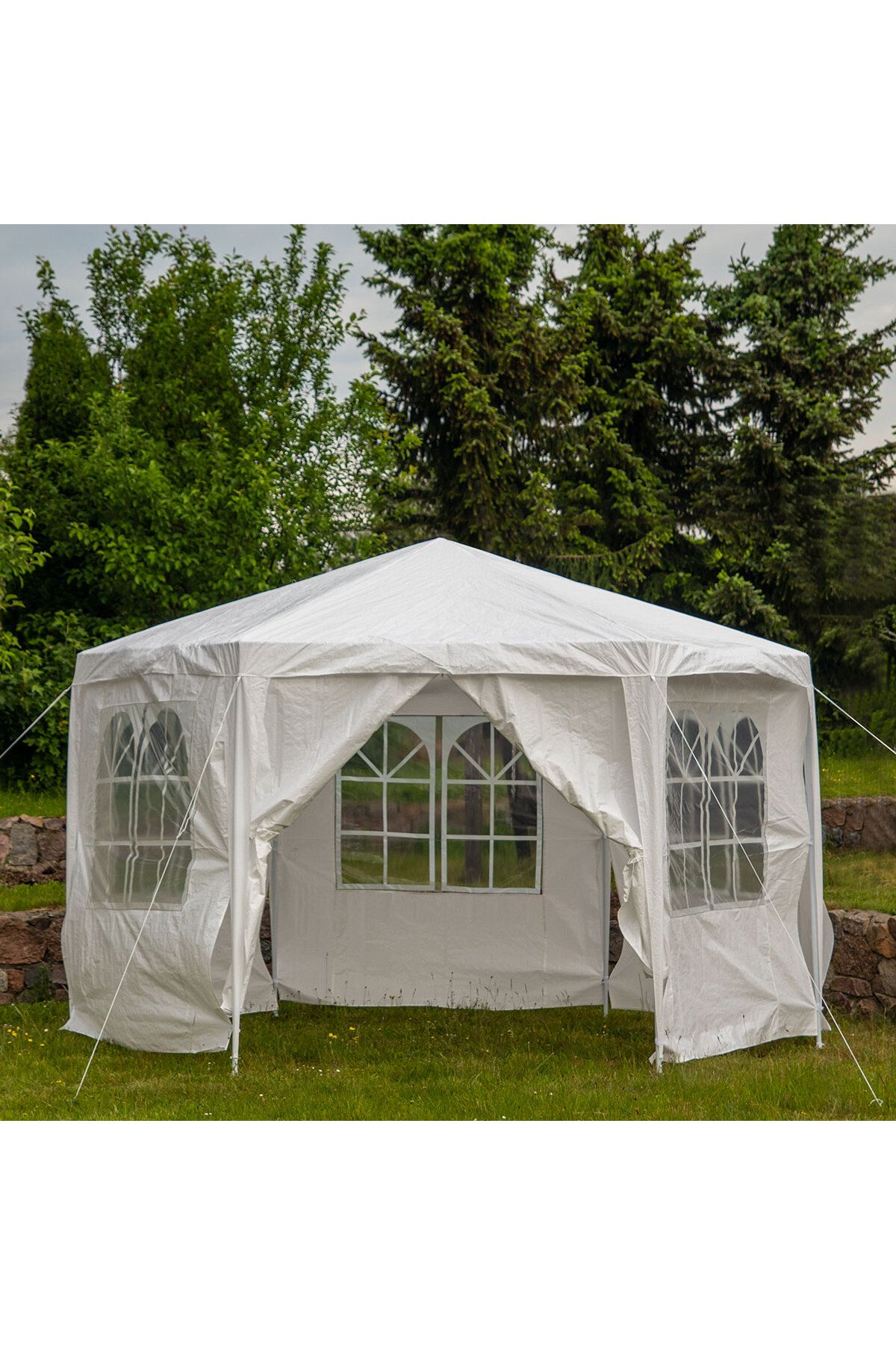 zola-Pavilion de gradina hexagonal, 2 x 2 x 2.6 m, pereti detasabili, cadru otel, polietilena, alb 11