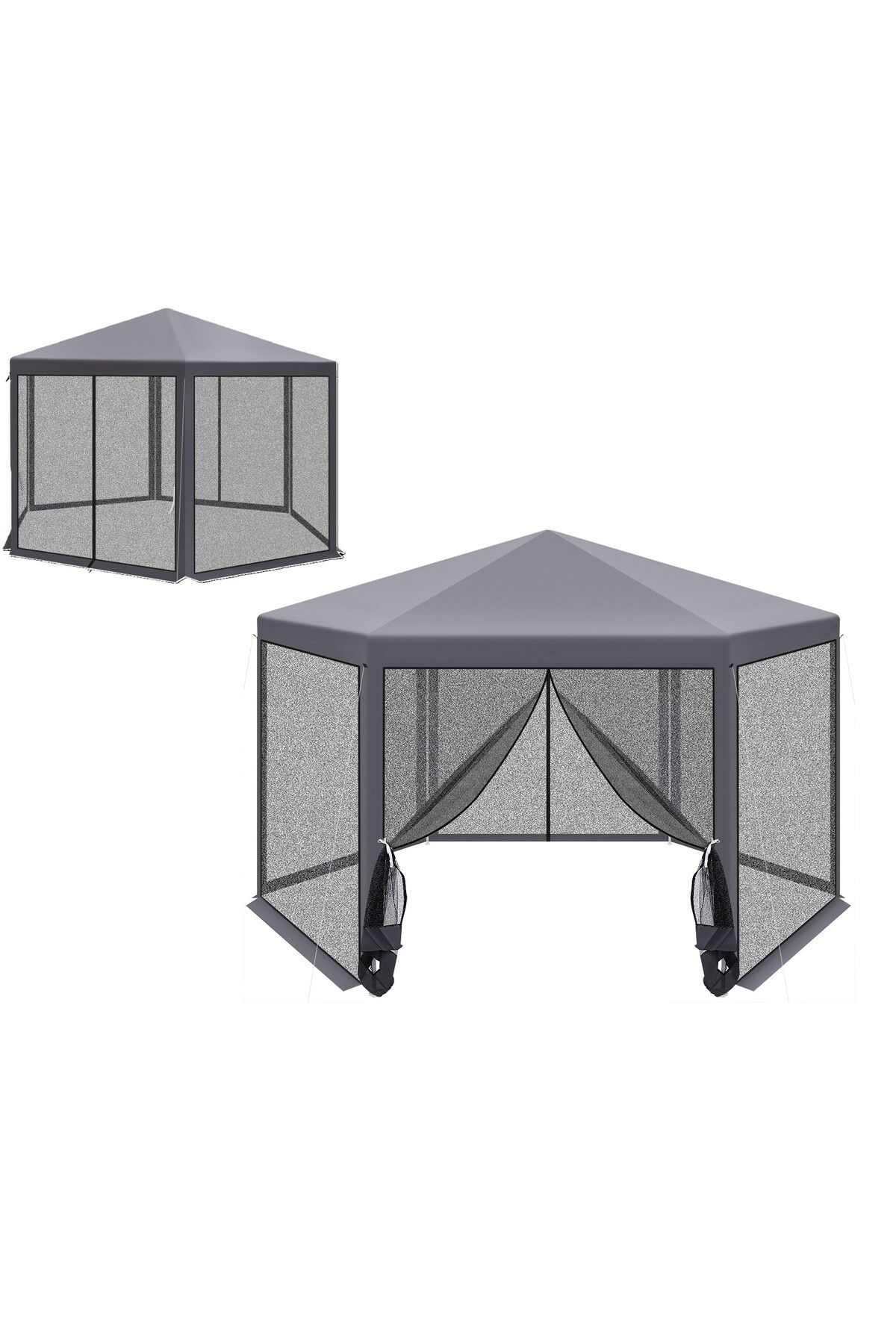 zola-Pavilion de gradina hexagonal, plasa anti-insecte, 2 x 2 x 2.5 m, cadru otel, poliester, gri 4