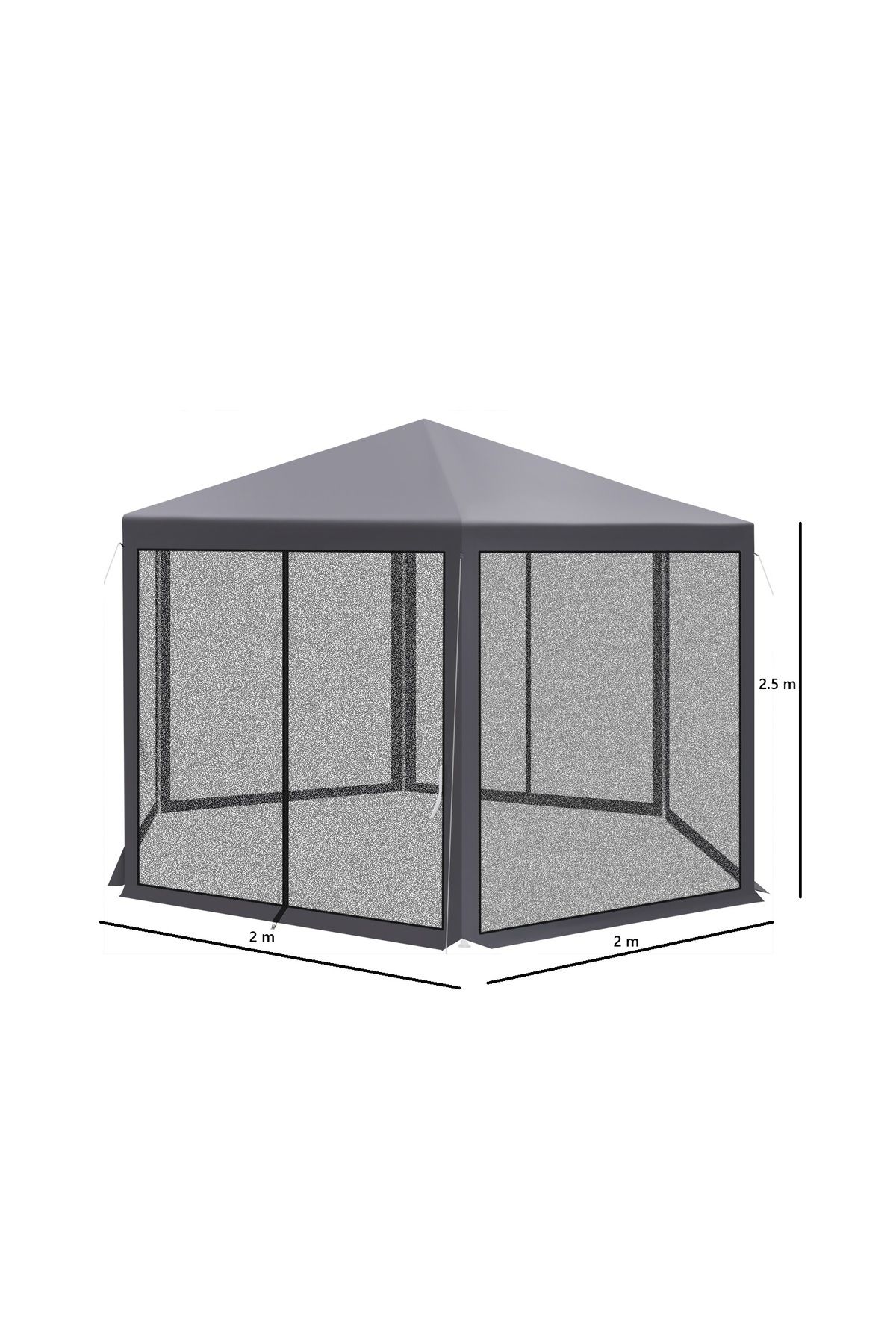 zola-Pavilion de gradina hexagonal, plasa anti-insecte, 2 x 2 x 2.5 m, cadru otel, poliester, gri 2