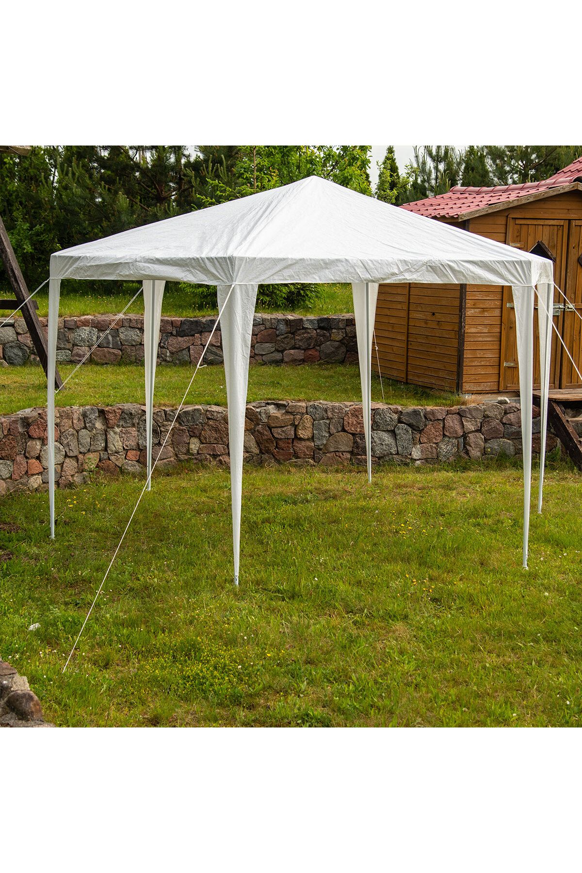 zola-Pavilion de gradina hexagonal, 2 x 2 x 2.6 m, pereti detasabili, cadru otel, polietilena, alb 3