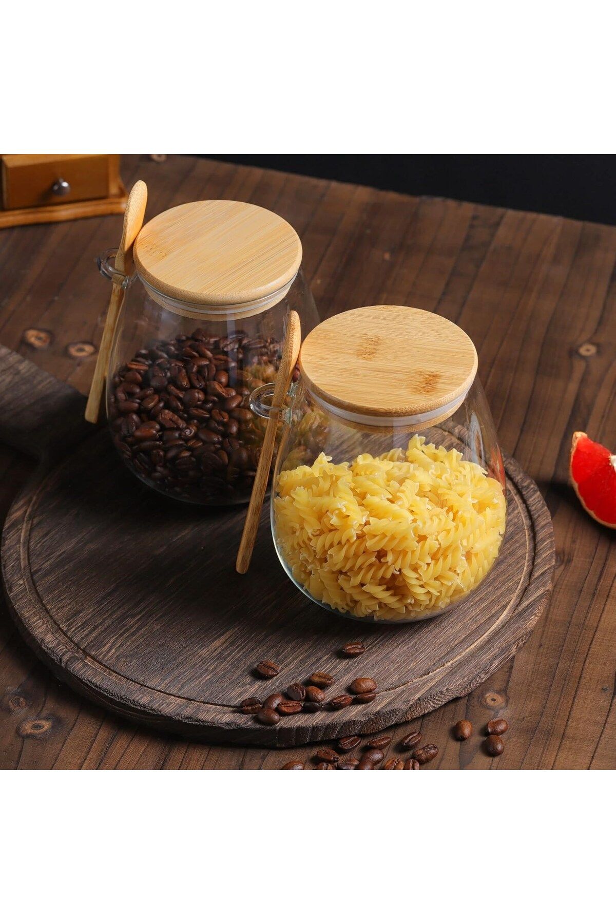 Qerhome-طقم برطمان توابل من الزجاج البوروسيليكات مكون من 3 قطع من تومبول مع غطاء من الخيزران 600 مل 5