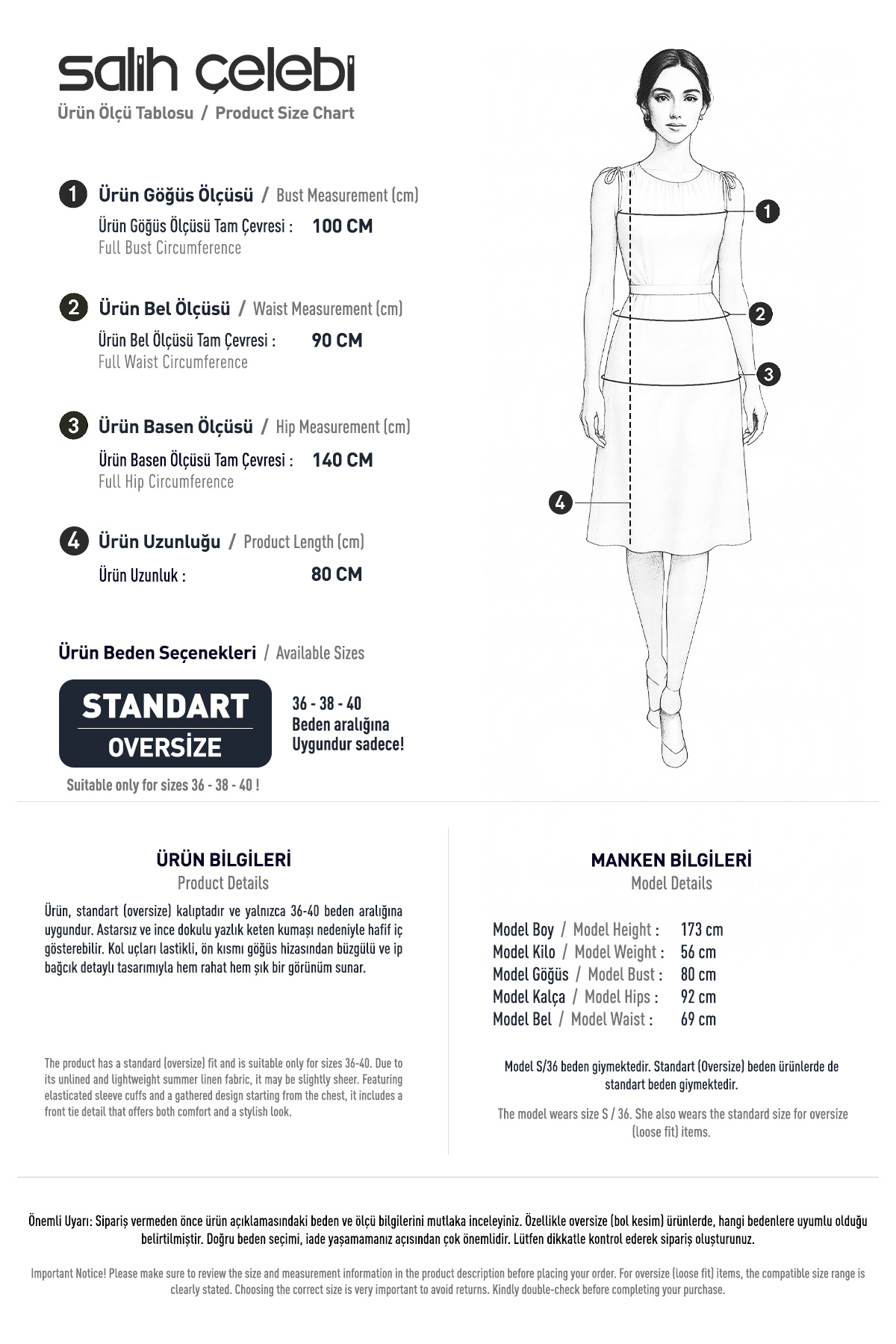 Salih Çelebi-Drawstring Detailed Lace-Up Tunic 2366 - Khaki 5
