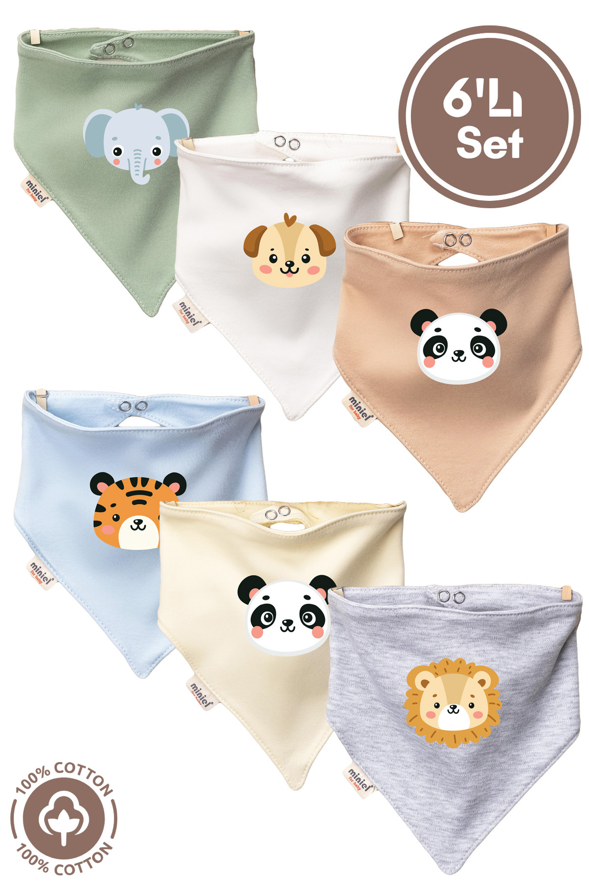 Baby Boy Newborn Combed Cotton Organic Cotton Cute Animals Printed Baby Bib Set of 6
