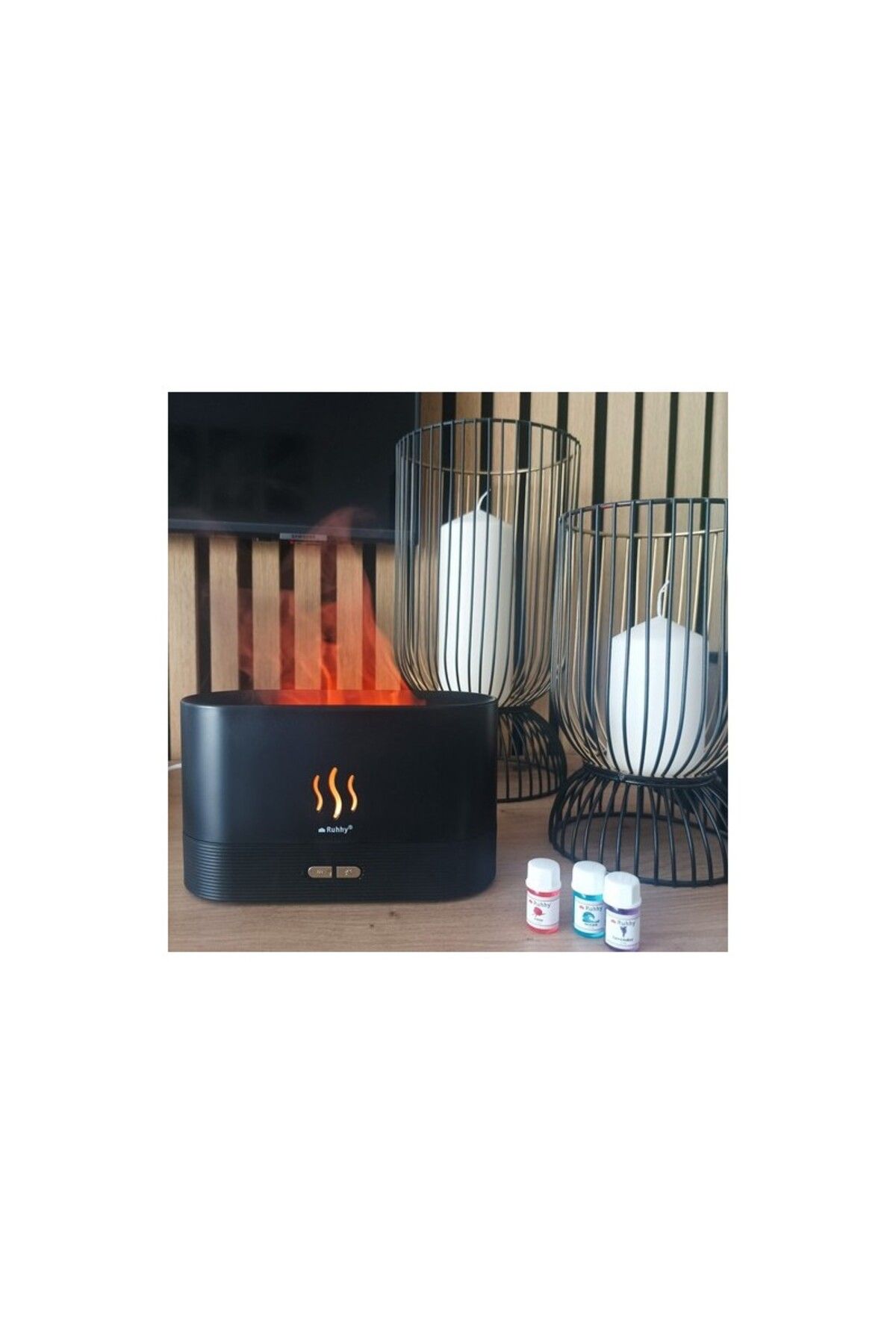 Ruhhy-Difuzor de aromaterapie 3 în 1, lampă LED RGB cu efect de flacără, 7 culori, umidificator, 180 ml, 6,5 W, USB 20