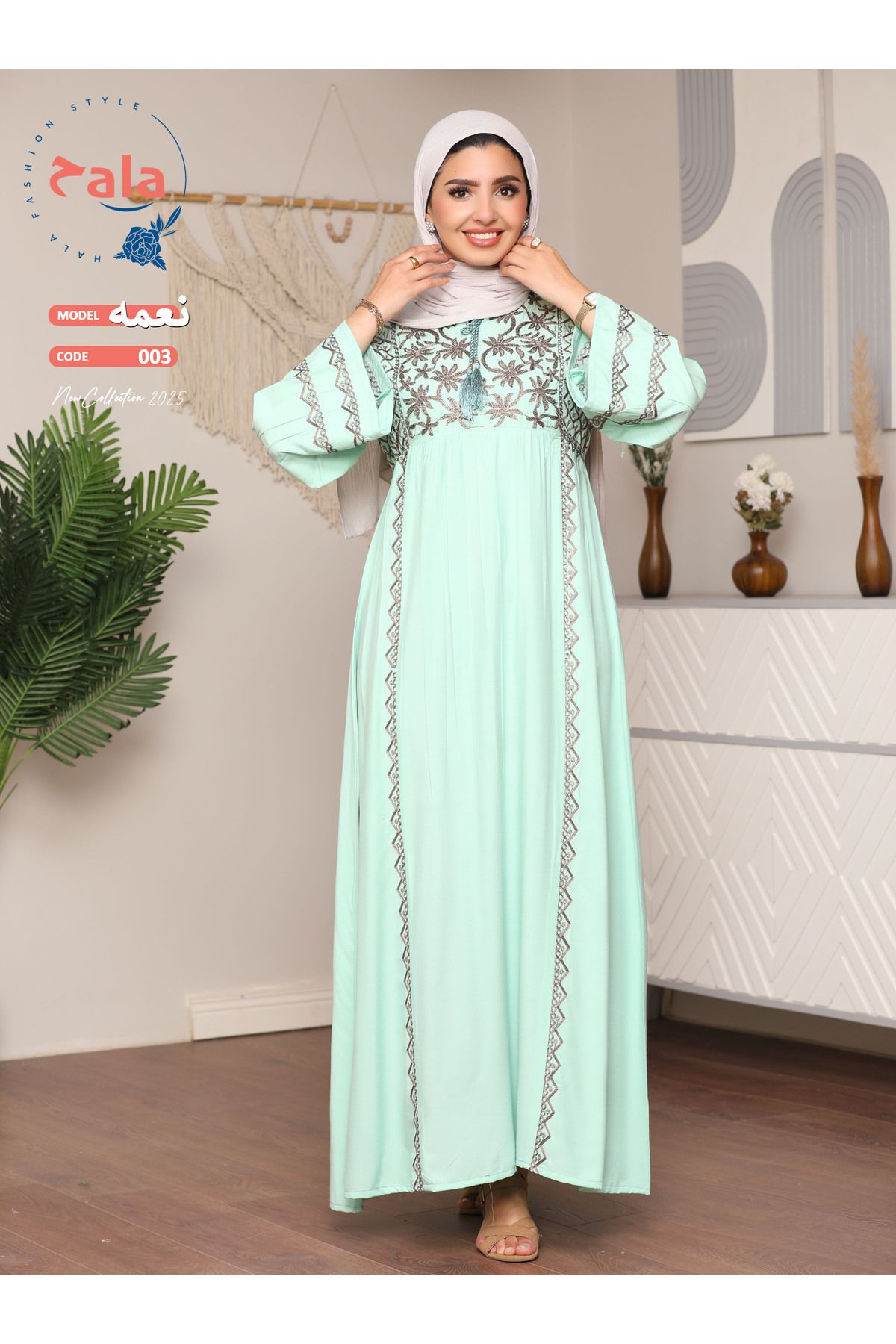 Hala-Embroidered reception jalabiya made of light and soft linen fabric that gives you a feeling of comfort and freshness 4