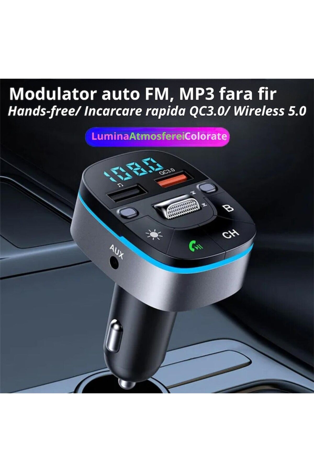 OEM-Modulator FM hands-free, Încărcător dual quickcharge 3.0, Bluetooth 5.0, Player MP3/WMA 3