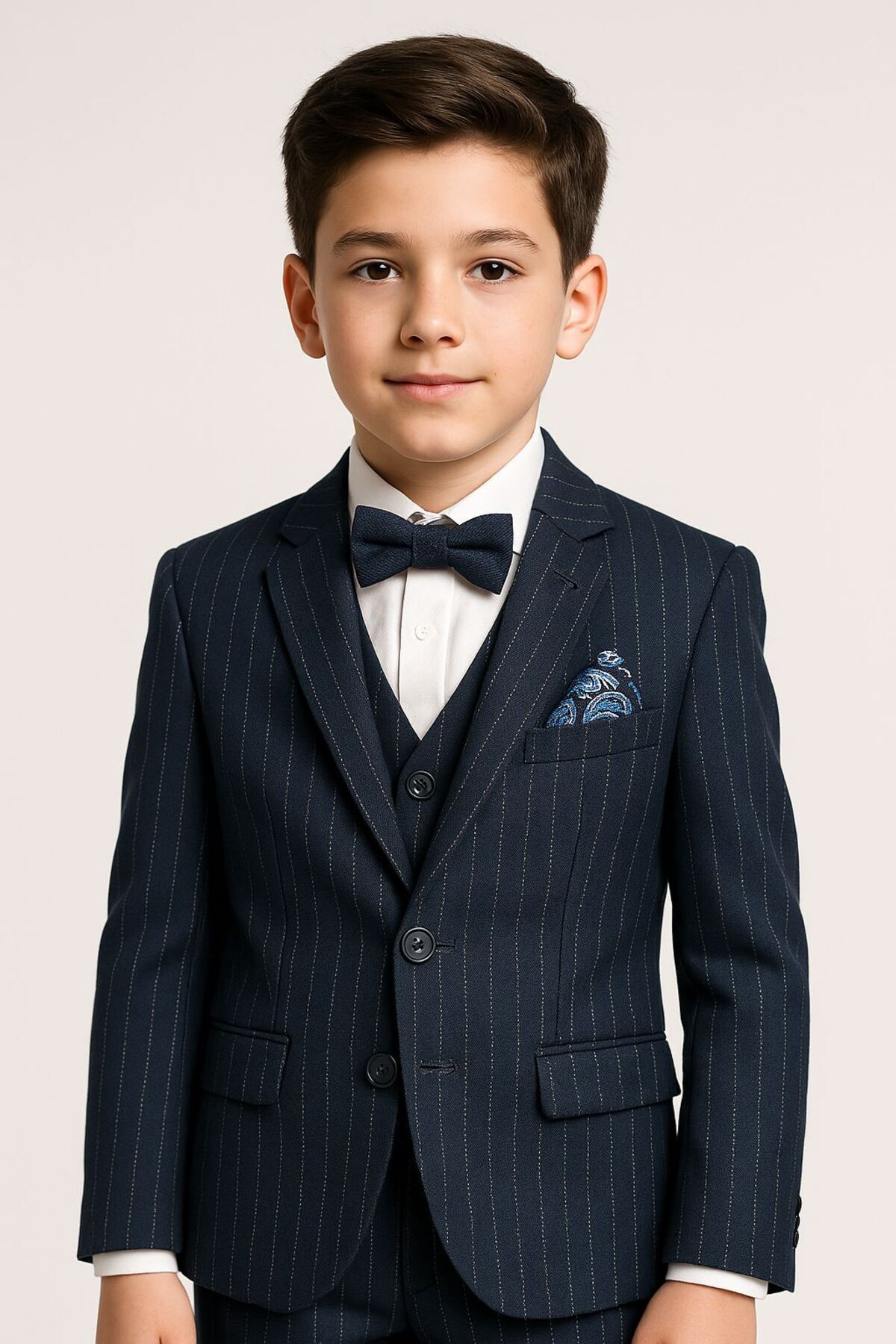  کت و شلوار کلاسیک راه راه پسرانه - مشکی و سرمه‌ای - ۵ تکه