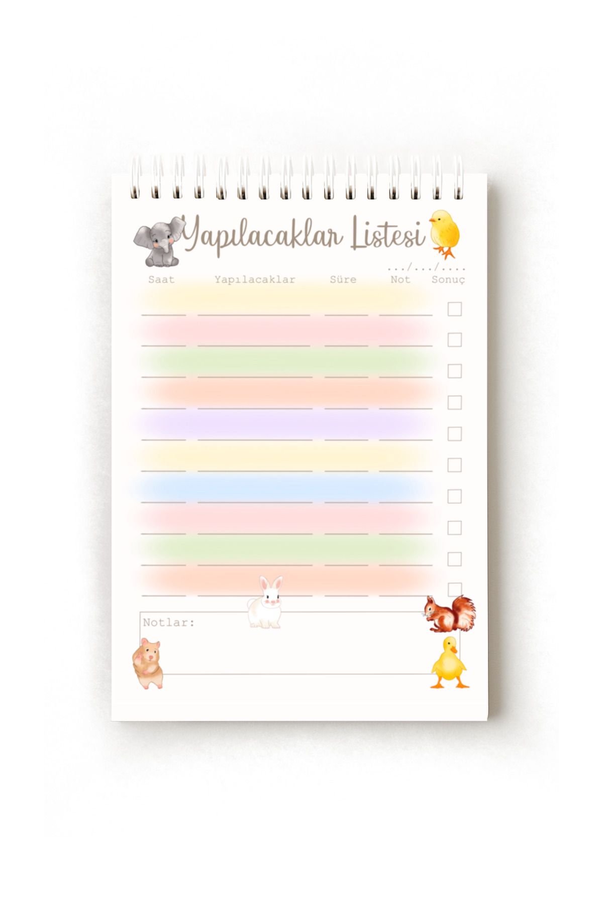 Handeto Kraft-Cute Animals Turkish to Do List, To-Do List, A5 To-Do List, Task List, Spiral 1