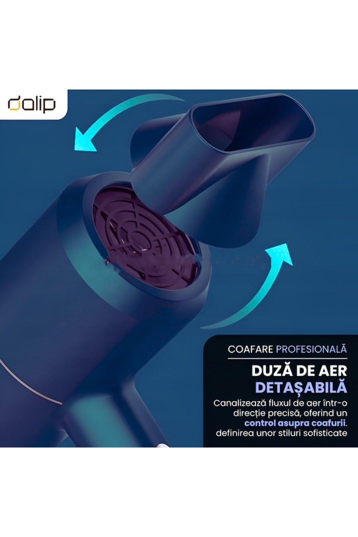 dalip-Uscător de păr compact Dalip, 730W, 2 viteze, 3 niveluri de temperatură, aer rece, concentrator detașabil, E 3