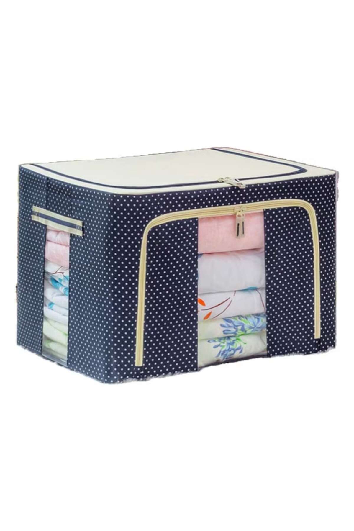 Dali-Foldable Storage Box with Zipper for Clothes, Front Window, Two Access Doors, 40x30x20cm, Canvas, Pl 2