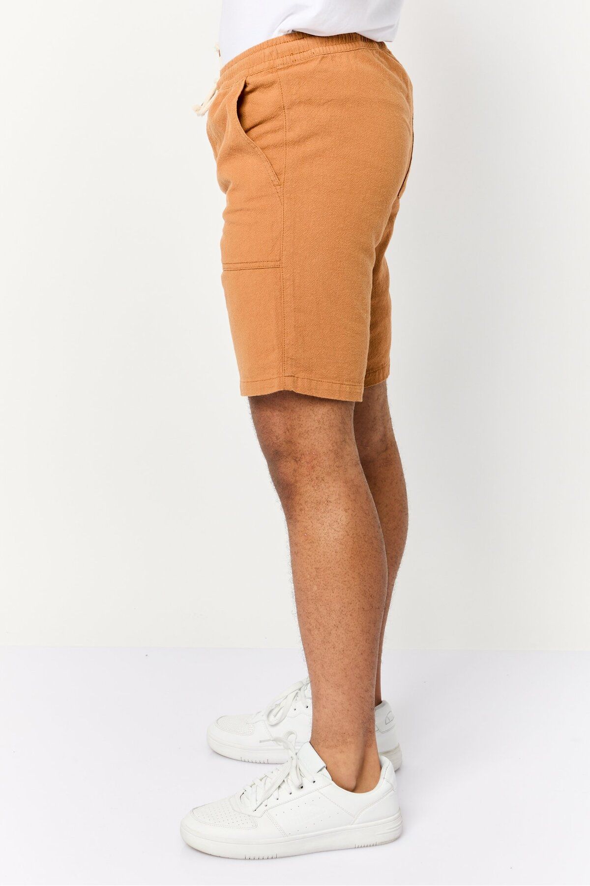 CELIO-Men Drawstring Textured Basic Shorts, Rust 4