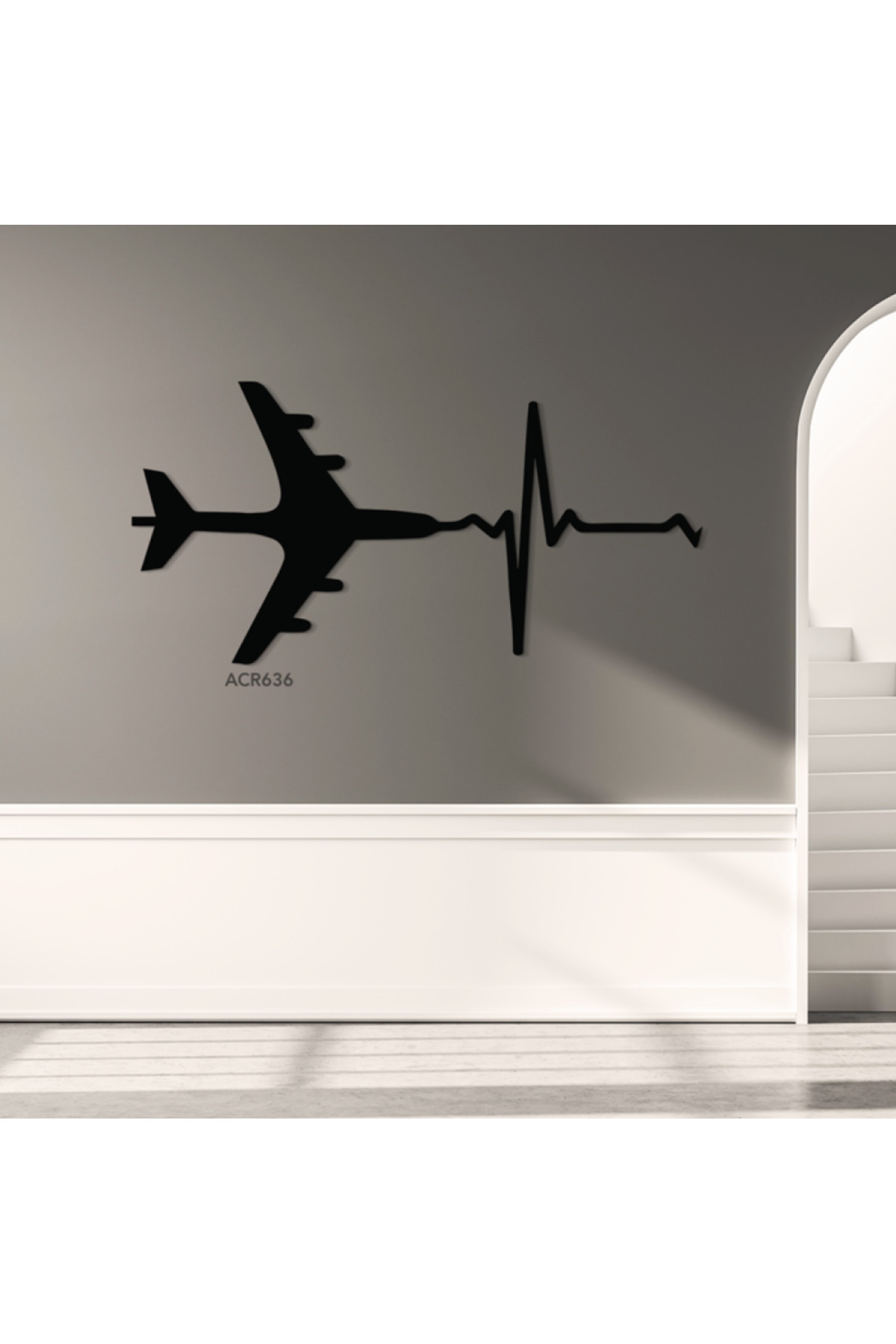 لوحة جدارية طائرة ونبض القلب أكريليك أسود - ديكور...