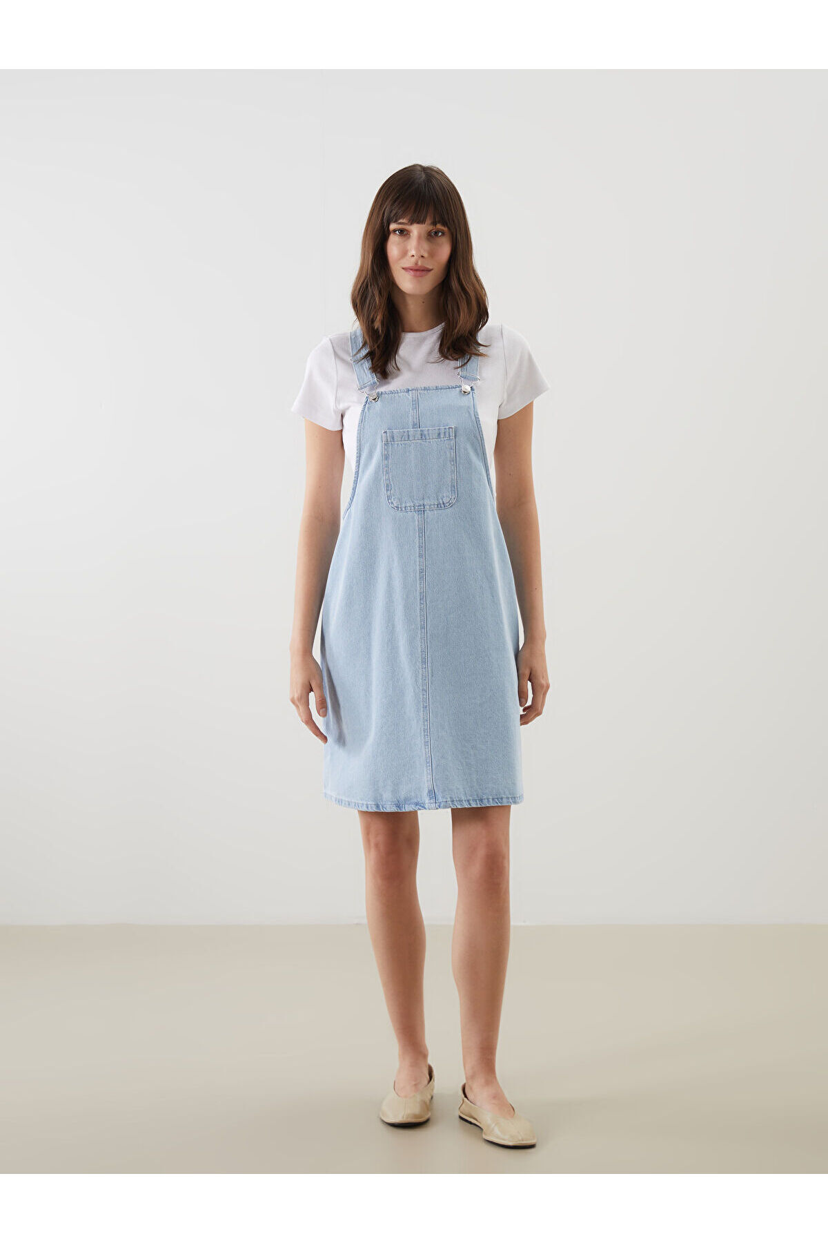 LC Waikiki-Damen-Jeans-Salopet-Kleid mit quadratischem Ausschnitt und geraden Trägern 2