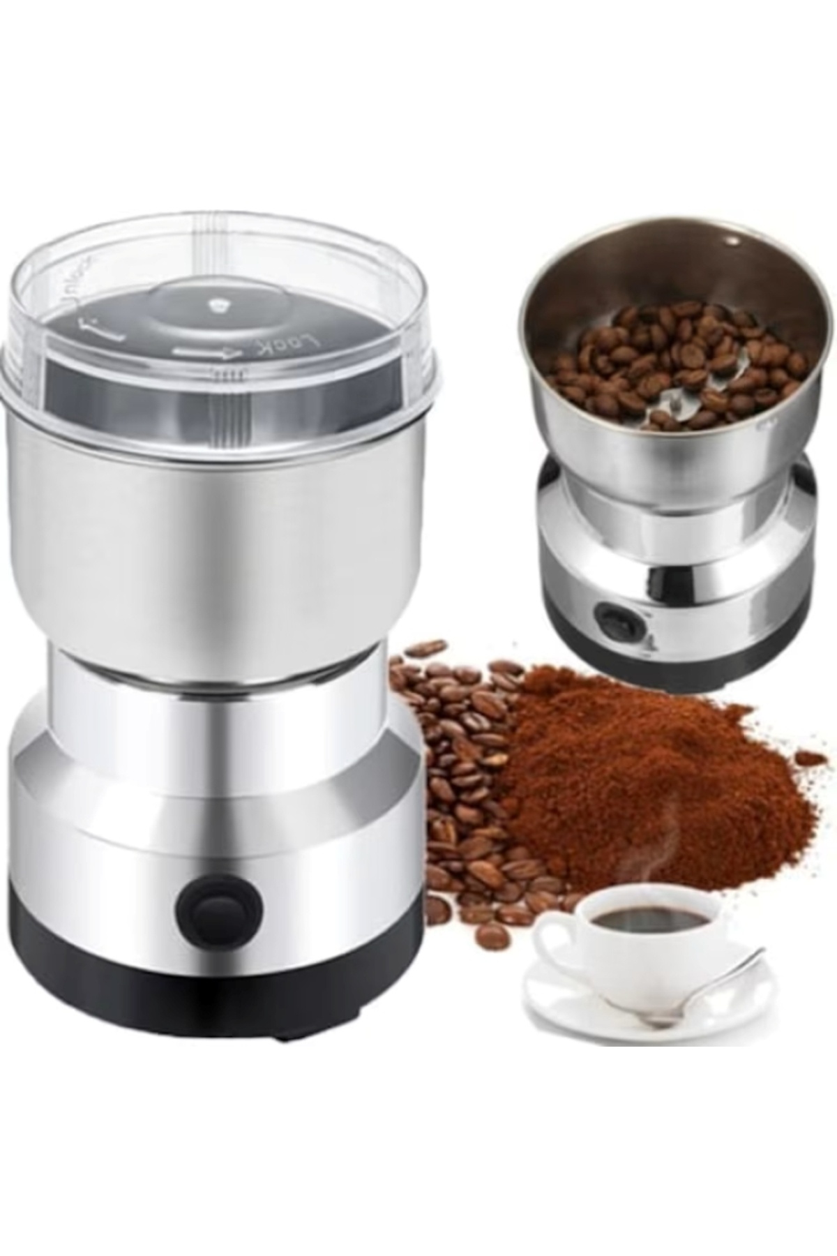 EMATTEIRO Ηλεκτρικός μύλος καφέ και μπαχαρικών, ασημί περίβλημα από ανοξείδωτο ατσάλι, συμπαγής και ισχυρός