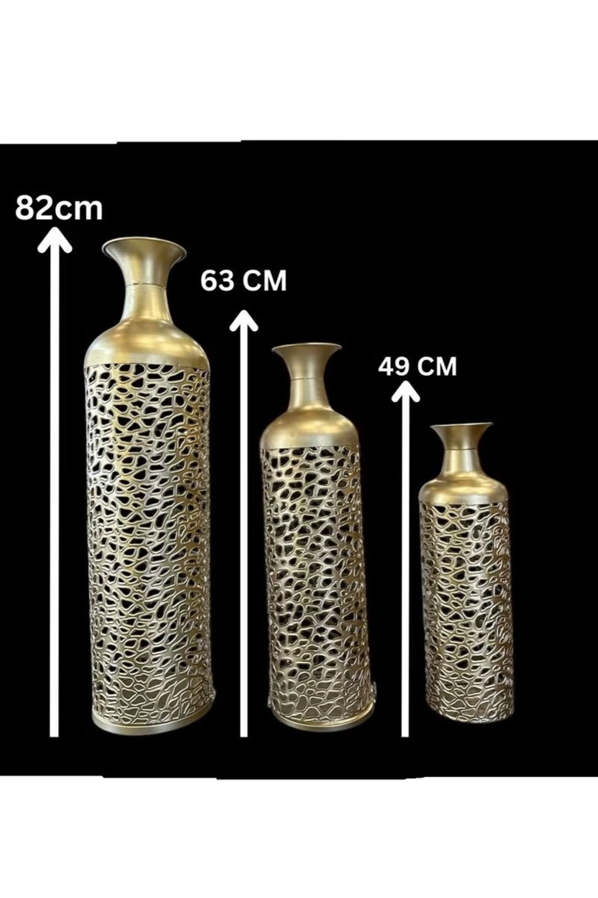 rexa-Set of 3 Abstract Patterned Metal Decorative Vases with Open Frame Design 2