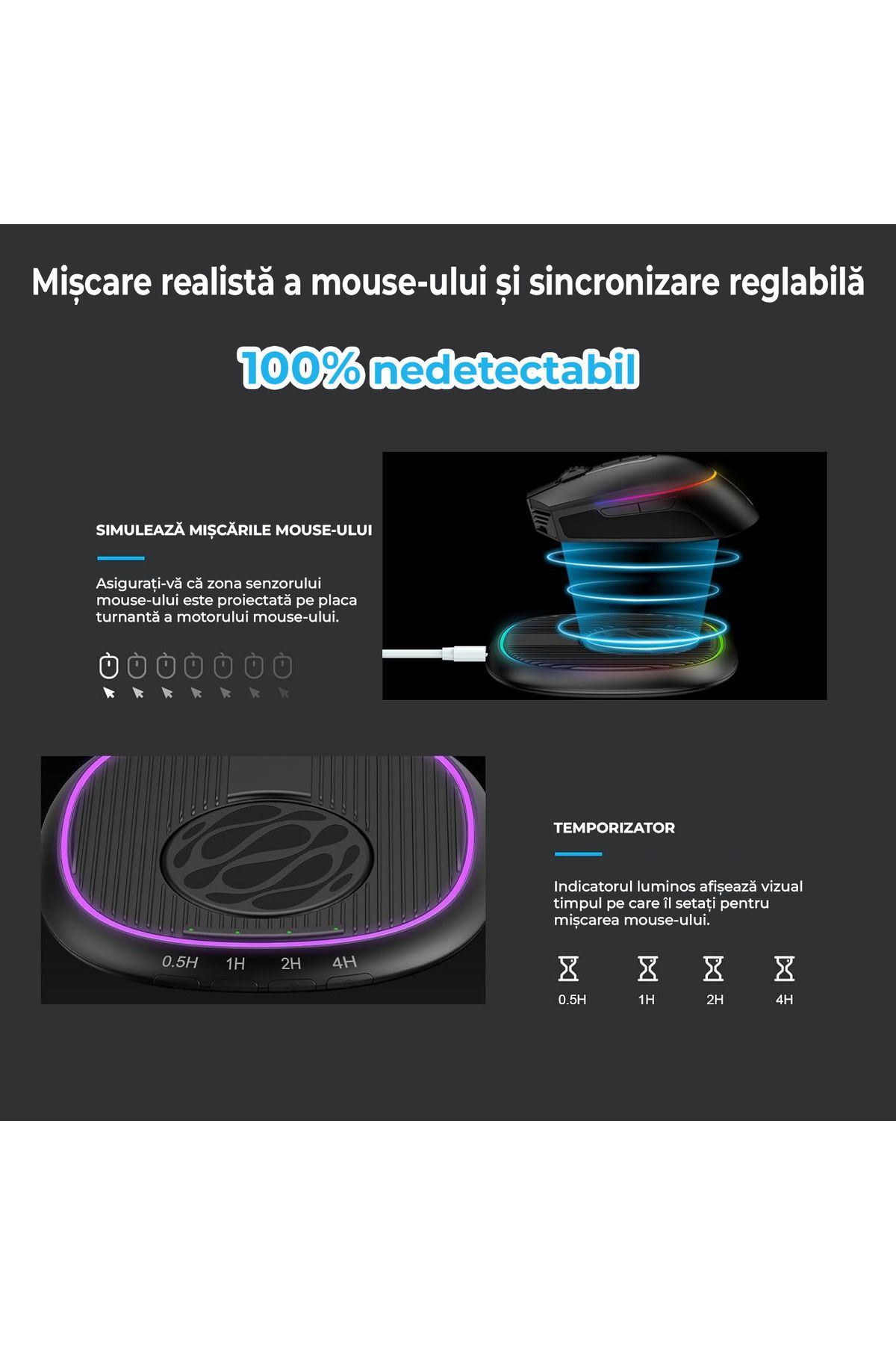 Elindor-Jiggler Mouse for simulating mouse movement, Ultra Slim, silent, with timer, Black 7