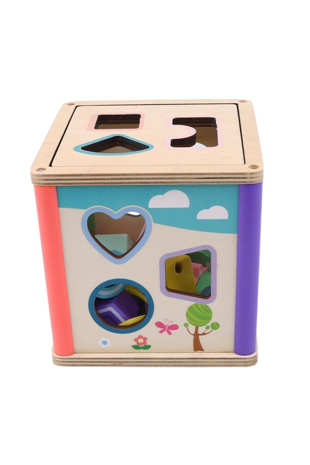 idei-Multifunctional toy, geometric shapes and numbers sorter, maze, 11 pieces, wood 6