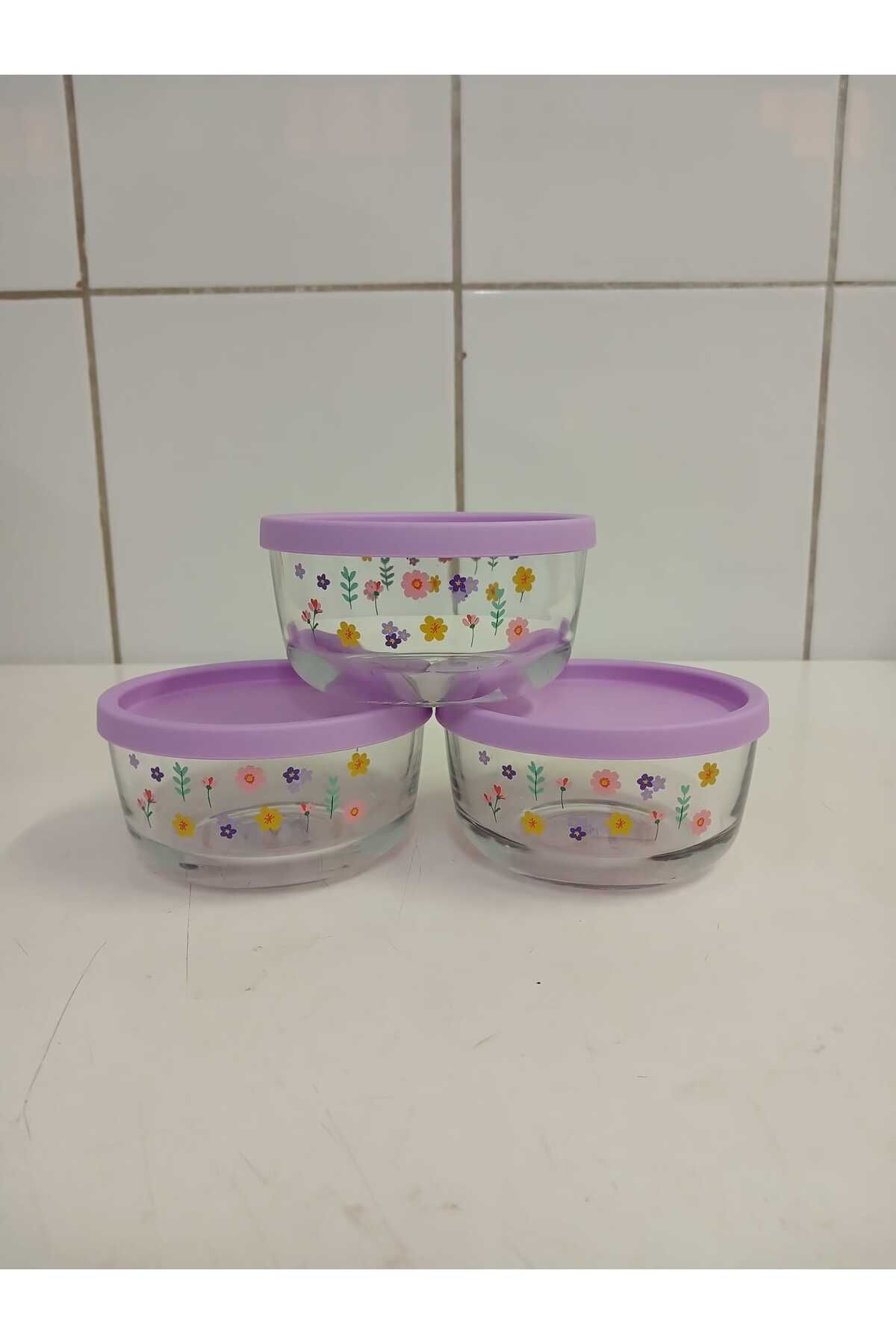 LAV-Feyzade Round Storage Container Set 3 Pcs 380Cc Lila Cap 3