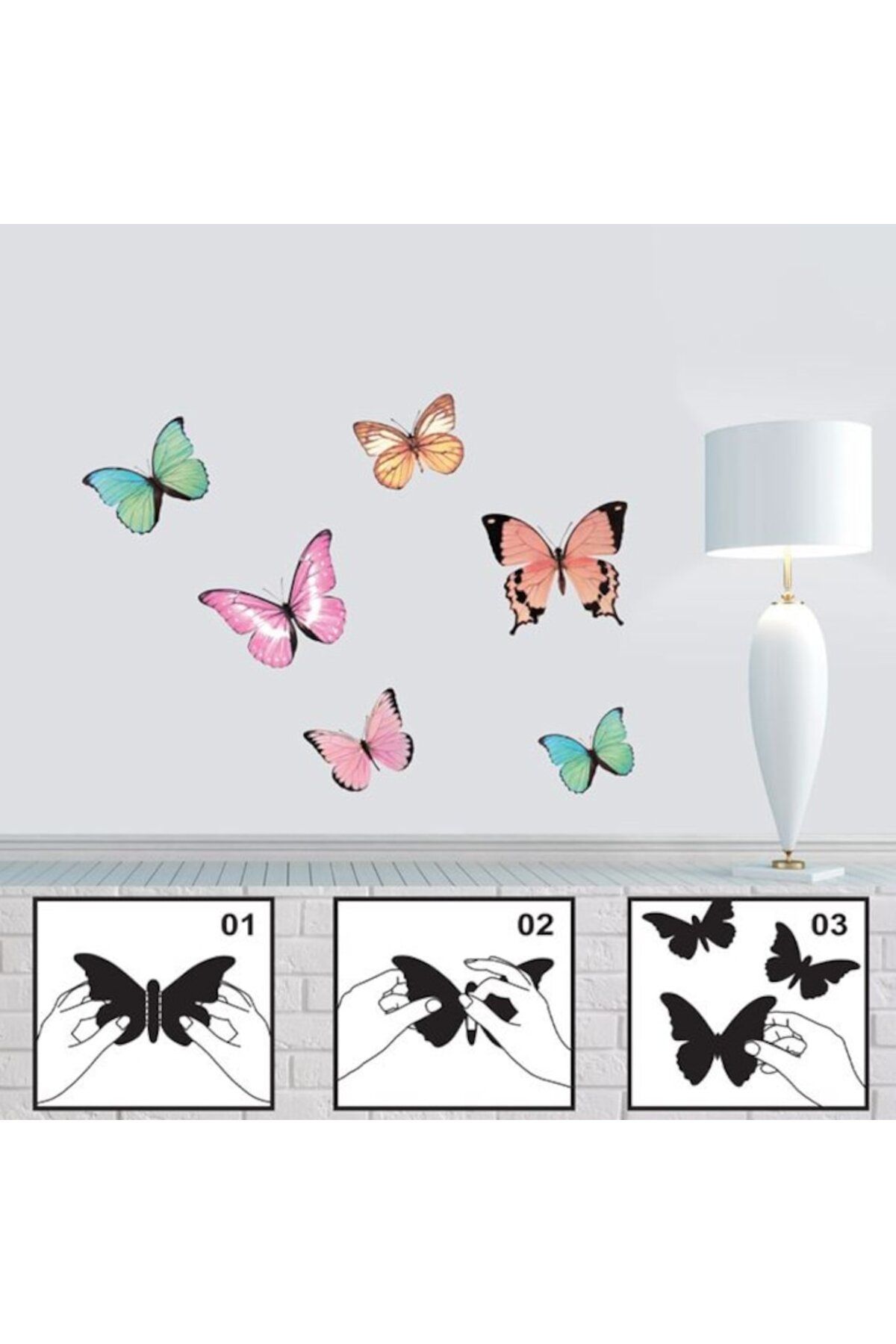 Dali-Set stickere de perete, model 6 Fluturi, holografici, 3D, 21x19cm, Multicolor 3