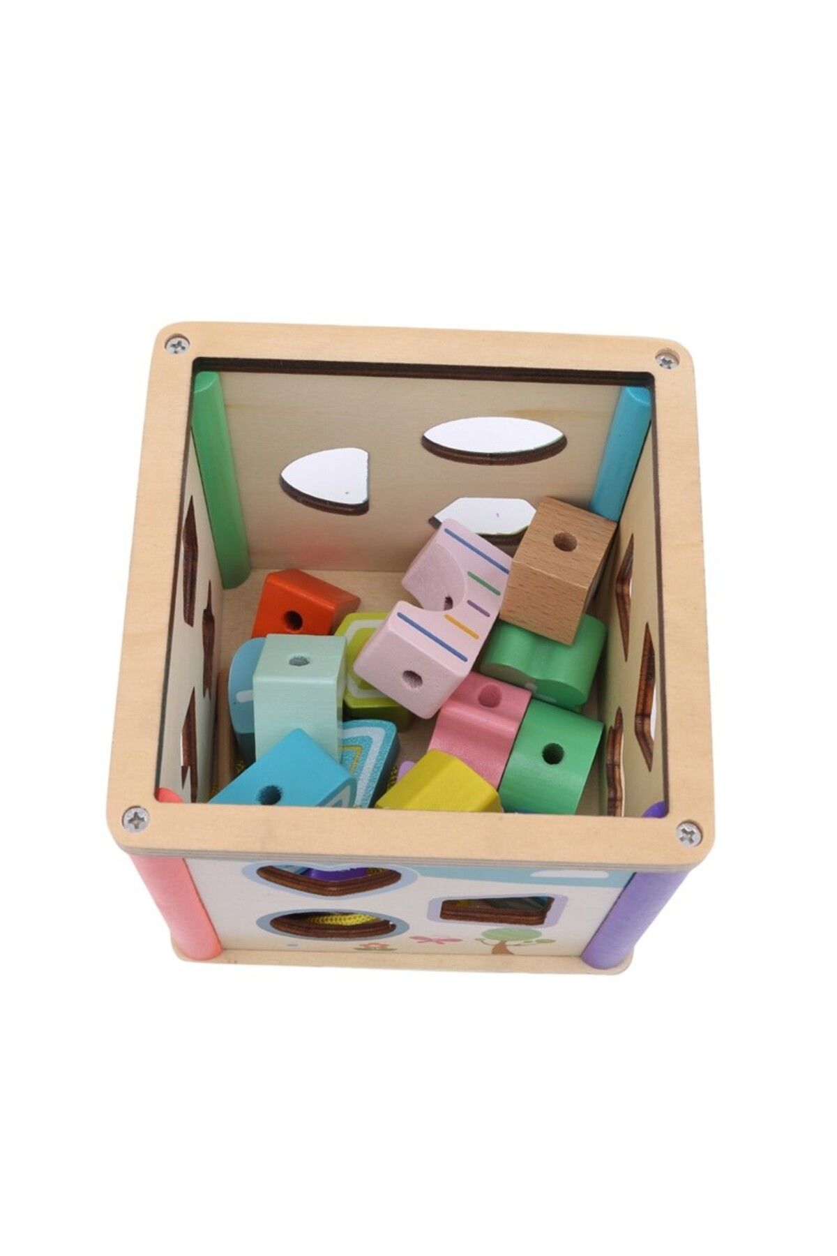 idei-Multifunctional toy, geometric shapes and numbers sorter, maze, 11 pieces, wood 9