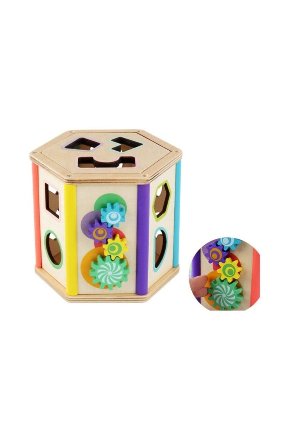 idei-Multifunctional toy, geometric shapes and numbers sorter, maze, 11 pieces, wood 5