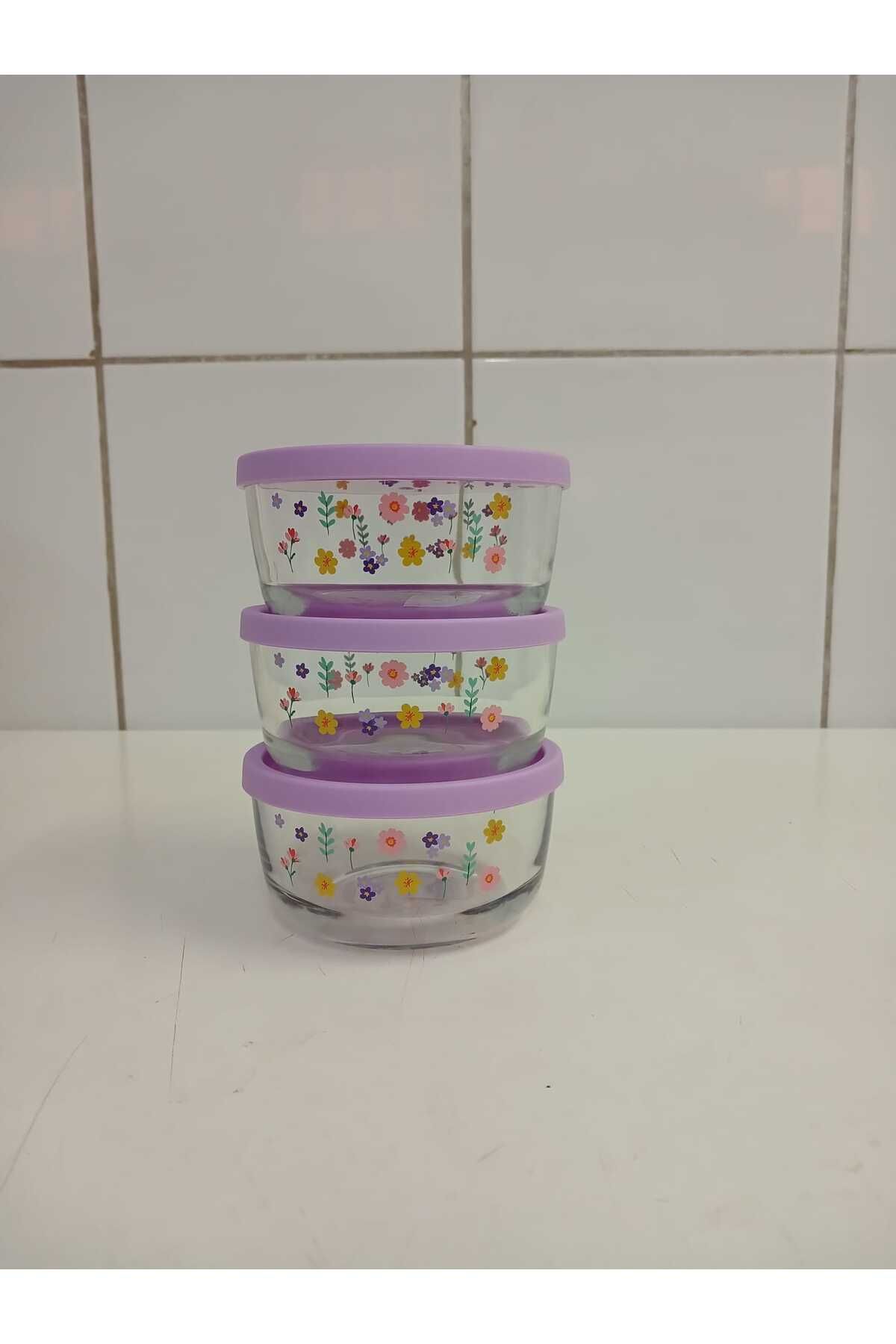 LAV-Feyzade Round Storage Container Set 3 Pcs 380Cc Lila Cap 1