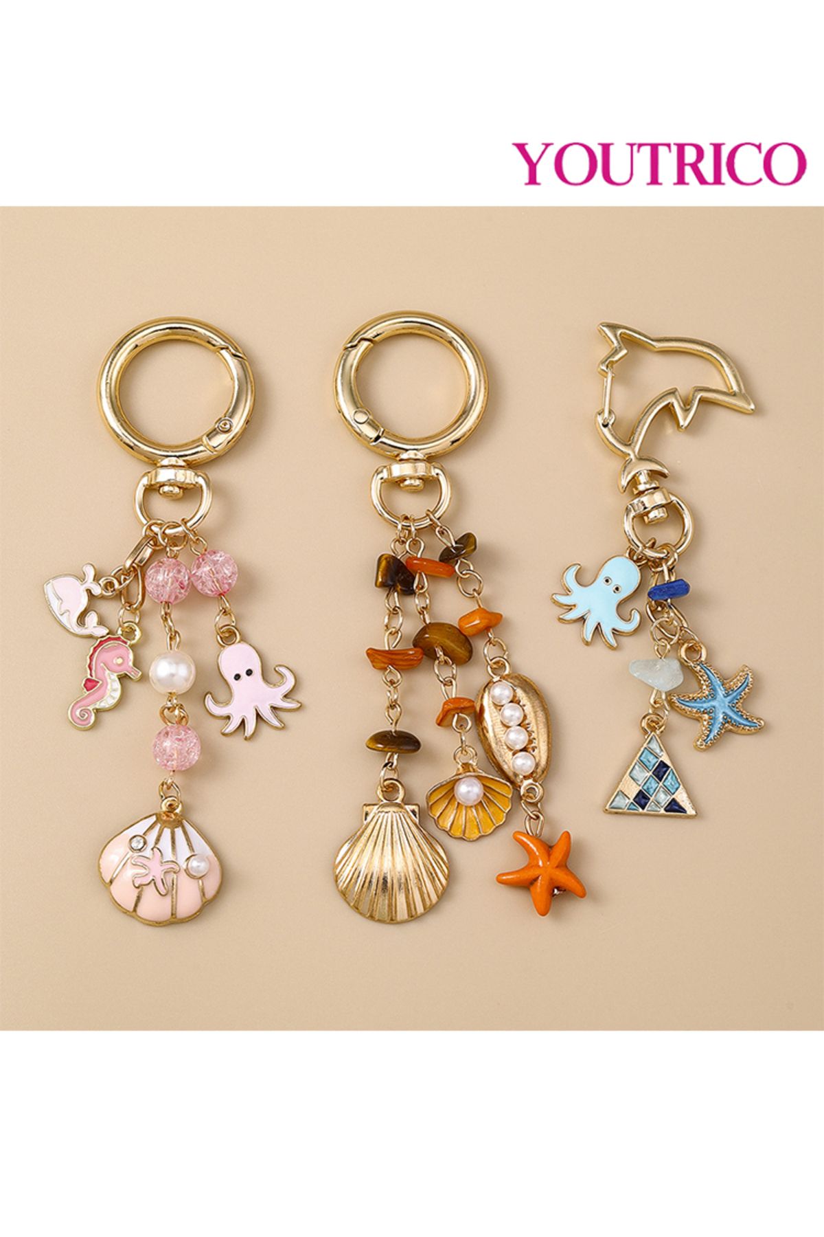 Youtrico-1pcs New Stylish Ocean-Themed Backpack Charm ,Keychain,Starfish and Seashell 4