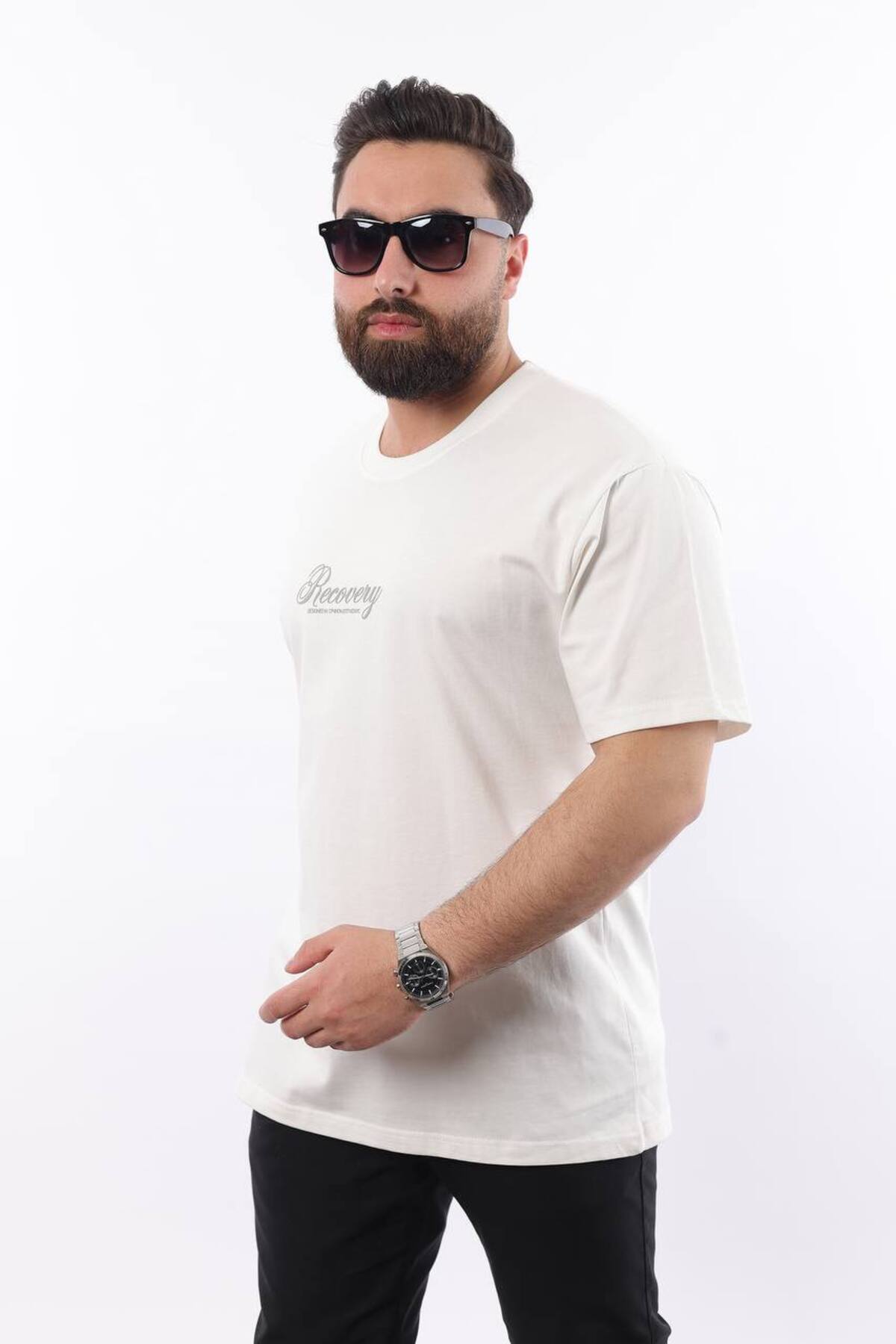 STOCX-Men's Printed Oversize T-Shirt - Recovery Written Back Pattern 3
