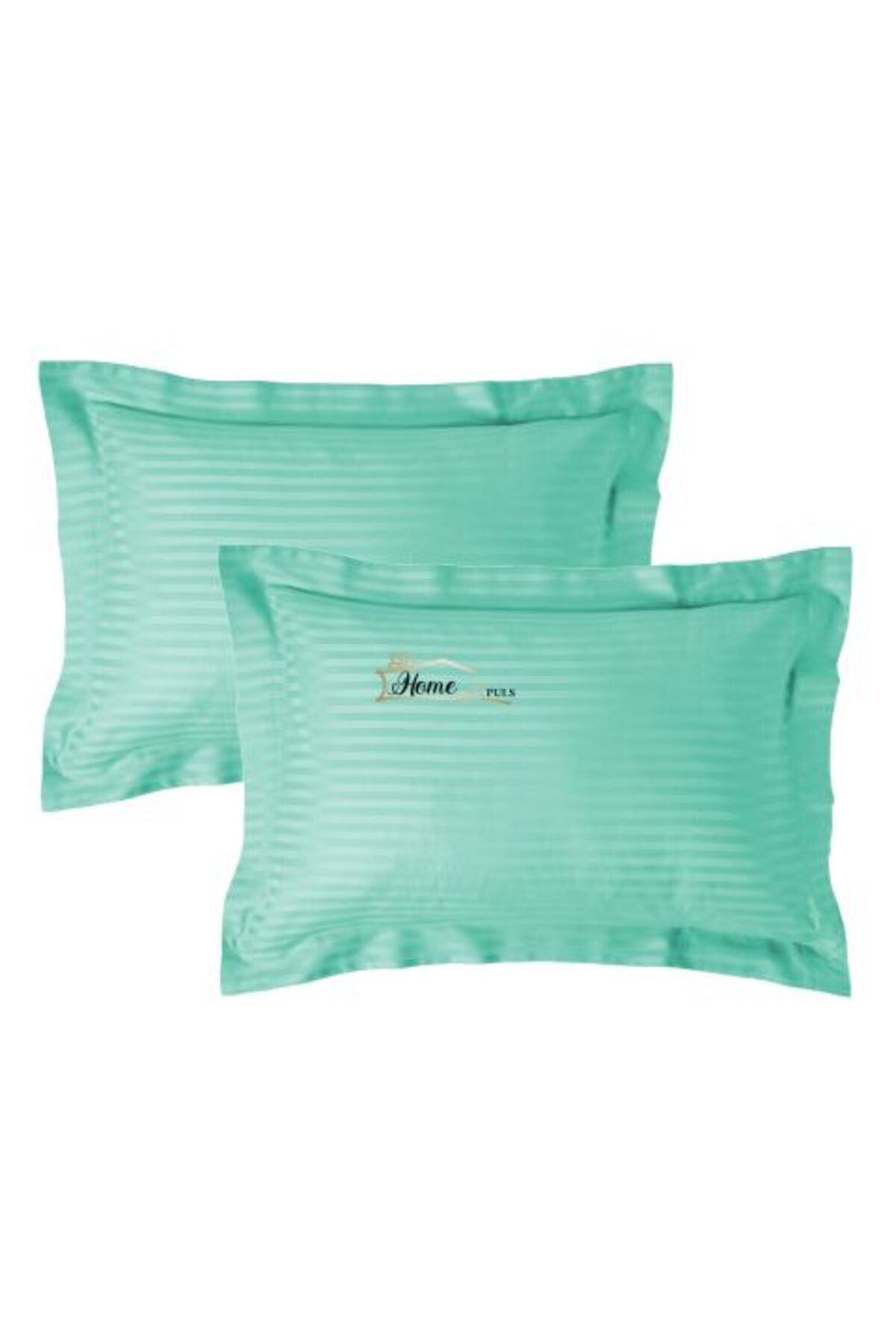 HomePuls-Set 2 Pillowcases Damask Polycotton Stripe 1 cm, 50 x 70 cm with 3.5 cm Border, Jade Green 2